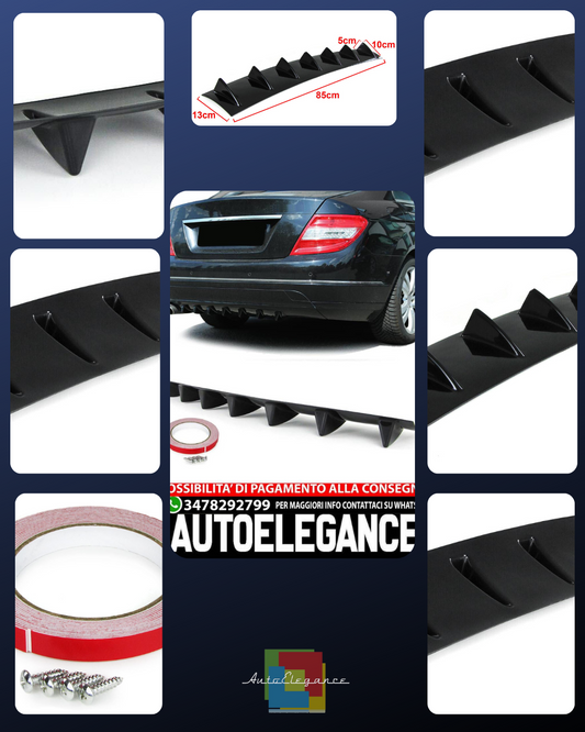 Diffusore posteriore universale per paraurti posteriore a 7 alette nero lucido