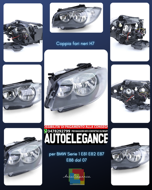 Fari anteriori H7 H7 nero sinistro adatto per BMW Serie 1 E81 E82 E87 E88 dal 07