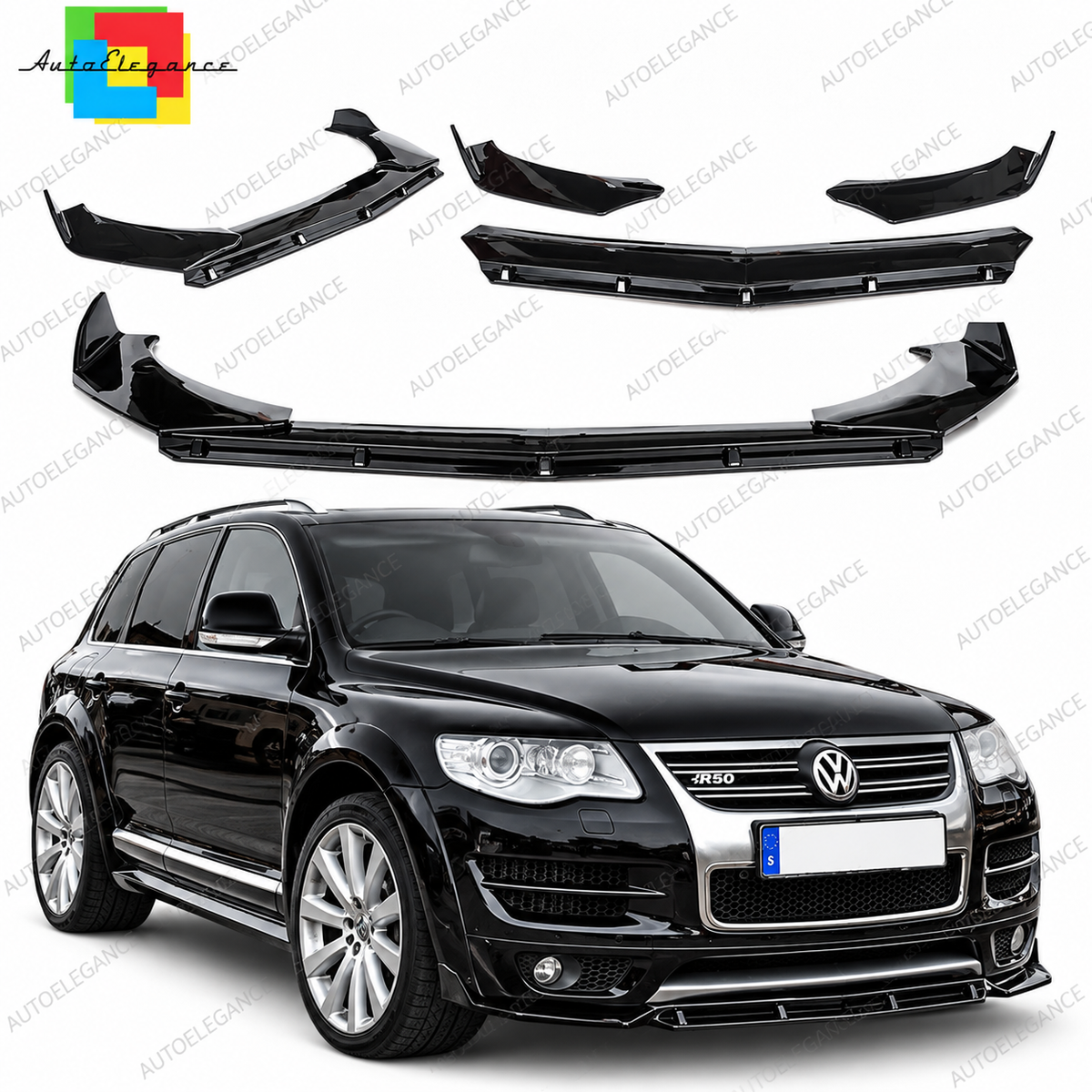 👉SPLITTER PARAURTI ANTERIORE NERO LUCIDO ADATTO PER VW TOUAREG 7  LOOK RS-3P👈