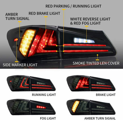 Fanali posteriori Full LED per Lexus IS250 IS350 2006-2012 IS200d IS F 2008-2014 (edizioni rosse chiare e affumicate)