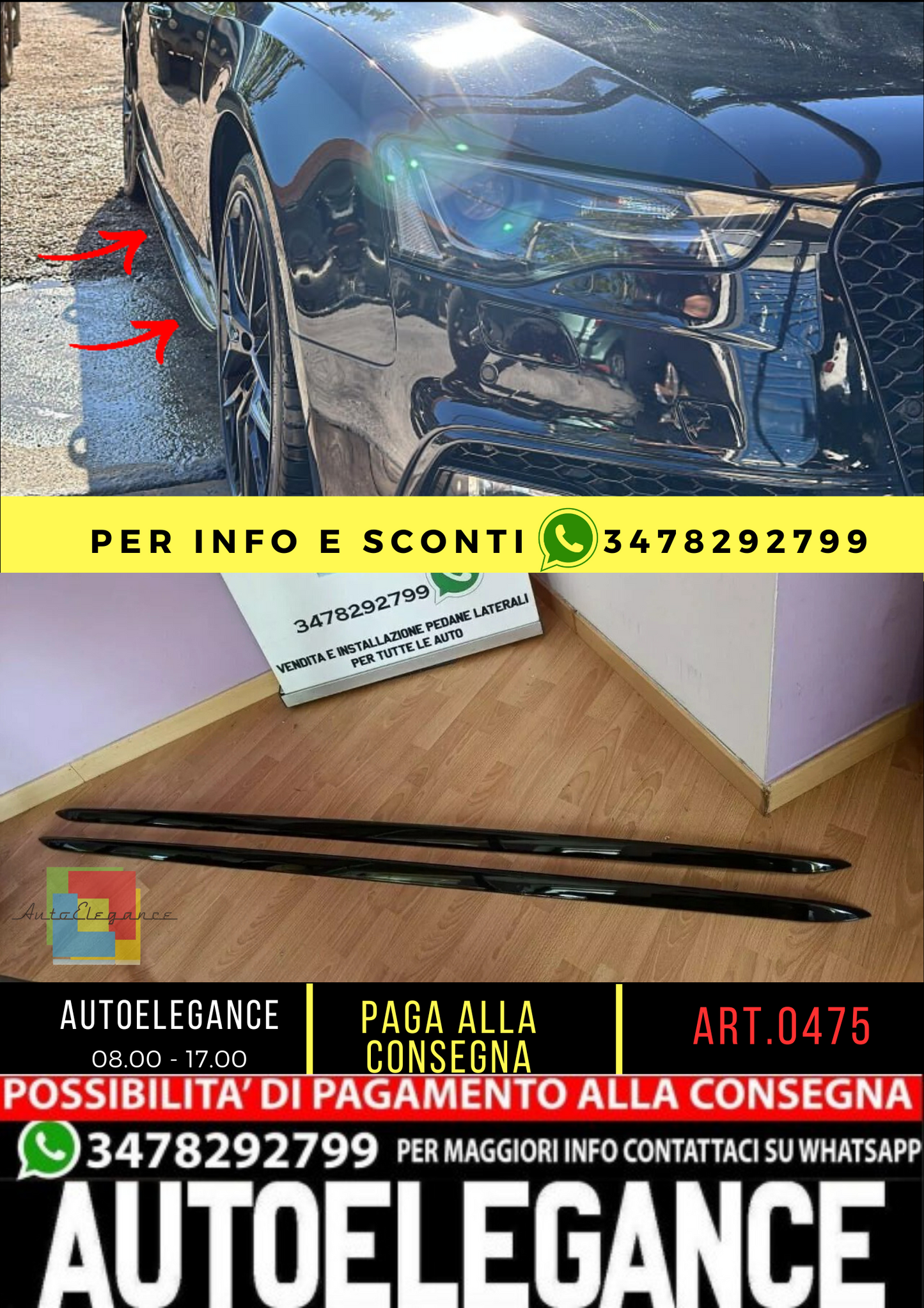💥MINIGONNE ADATTE PER AUDI A6 4G DAL 2011 AL 2018 NERO LUCIDO LOOK SPORTIVO💥