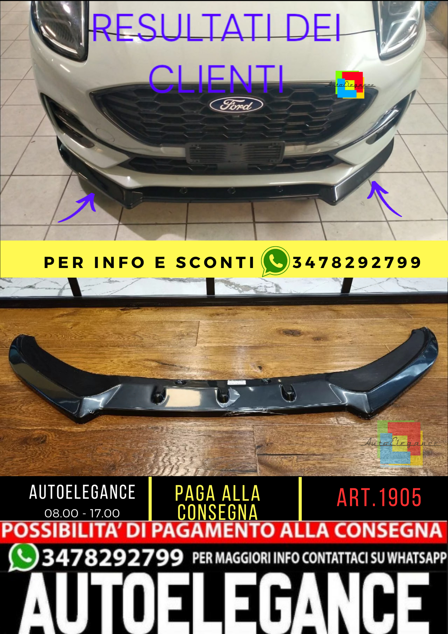 💥1905 SPLITTER ADATTO PER FORD PUMA 2019-2024 ST-LINE NERO LUCIDO 💥