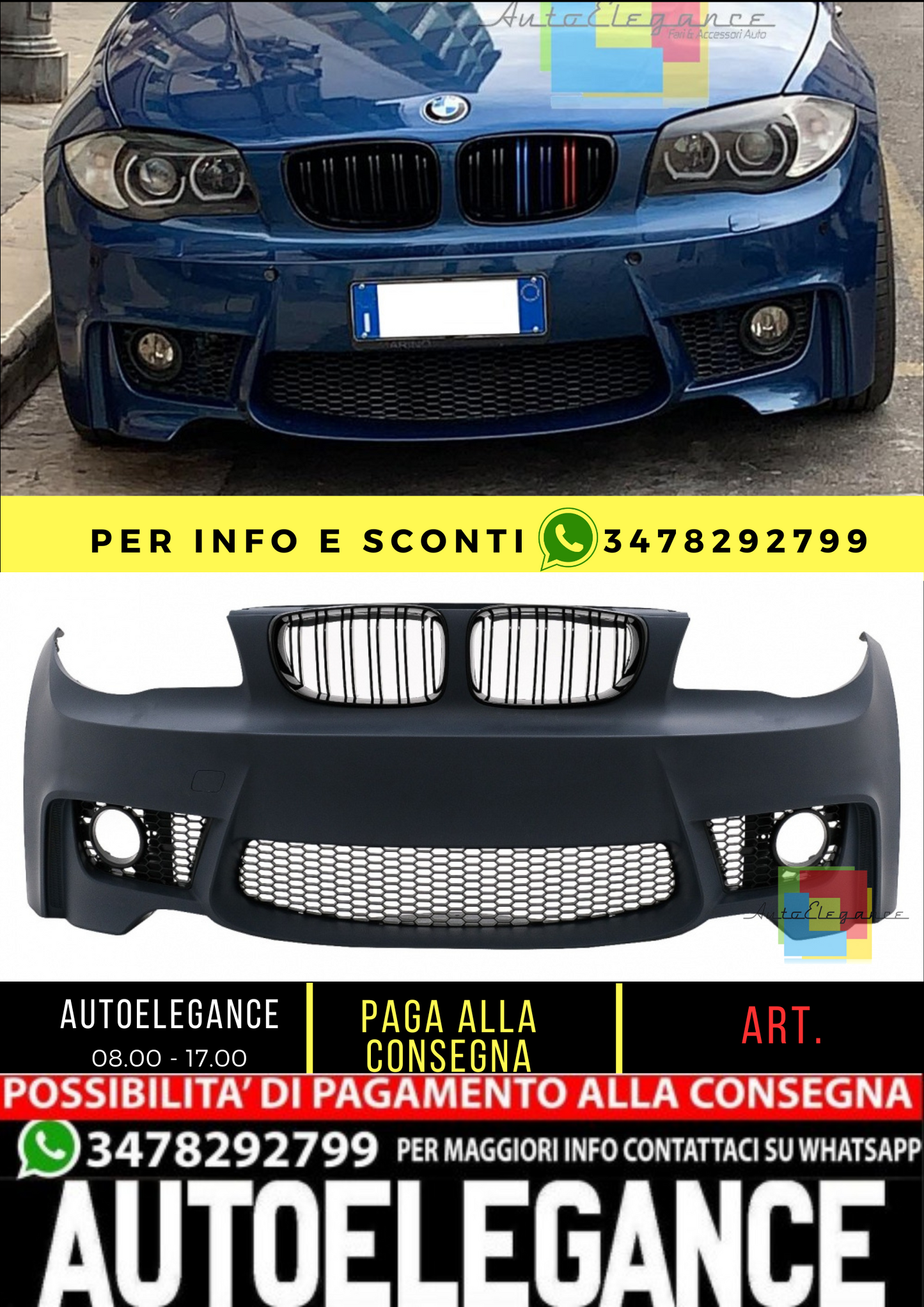 ⭐Paraurti anteriore adatto per BMW Serie 1 E81 E82 E87 E88 (2004-2011) 1M Desig⭐