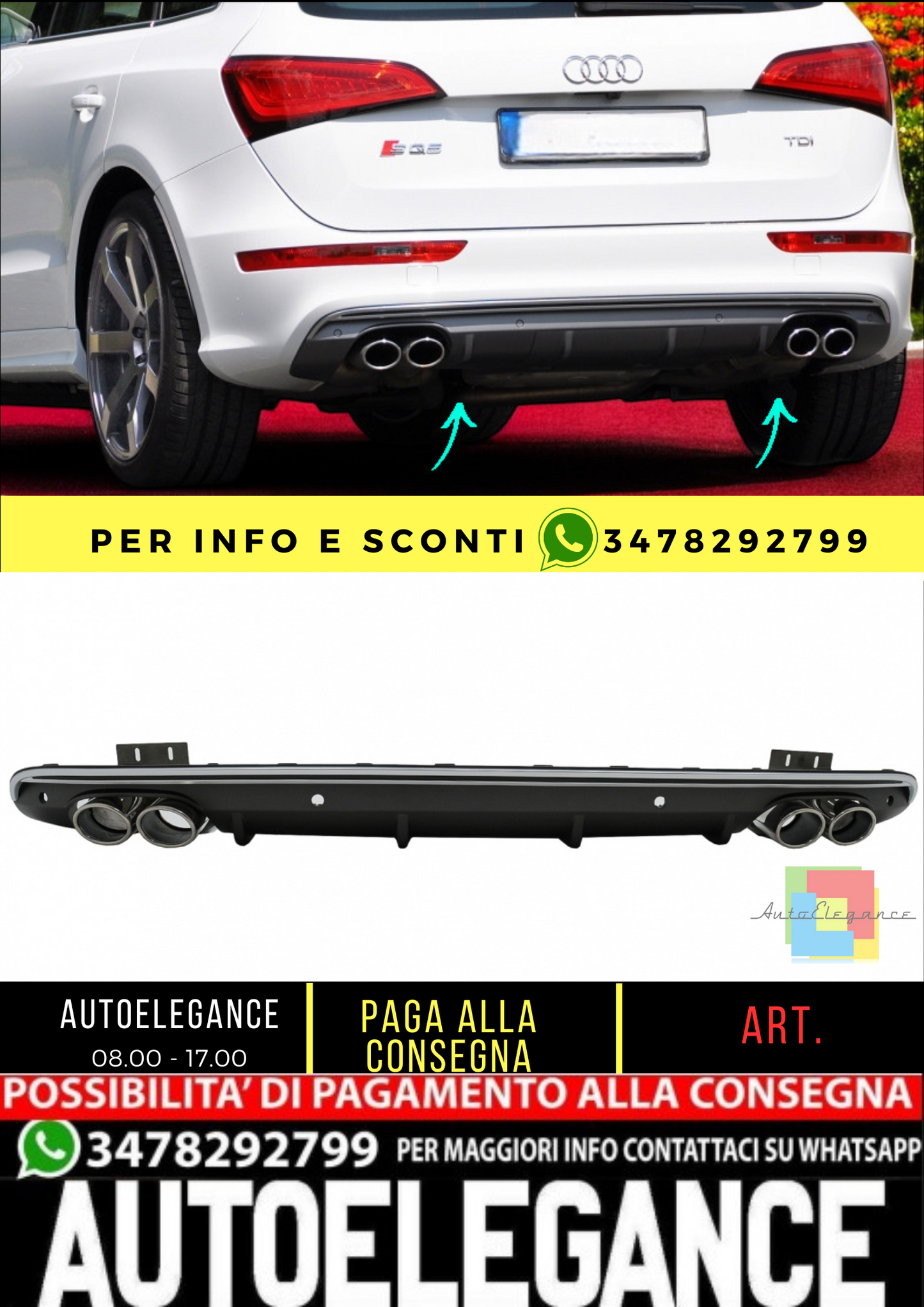 ⭐Spoiler paraurti posteriore diffusore doppia uscita adatto per Audi Q5 8R Face⭐