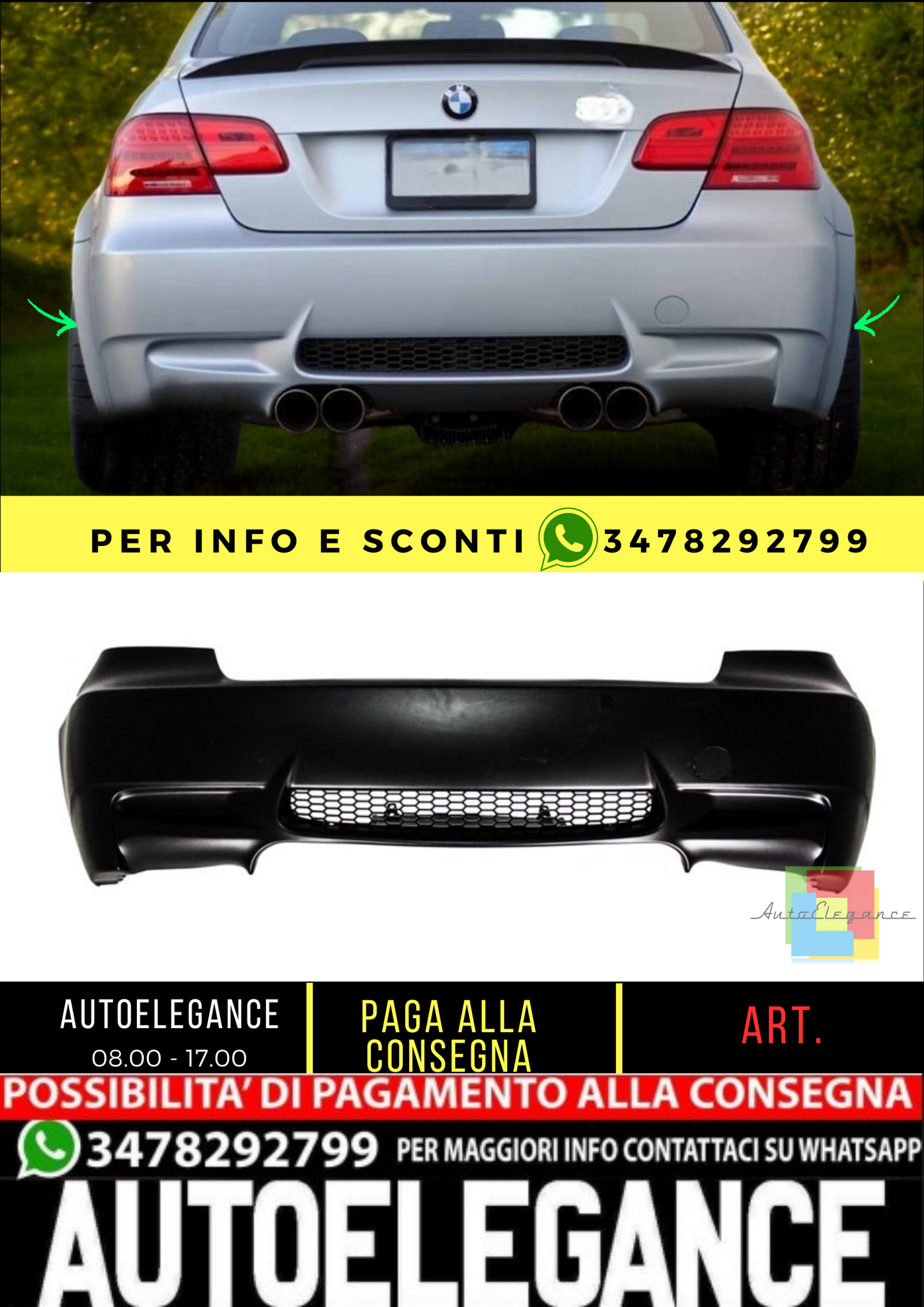 ⭐ Paraurti posteriore adatto per BMW Serie 3 E92 E93 06-10 M3 Design⭐