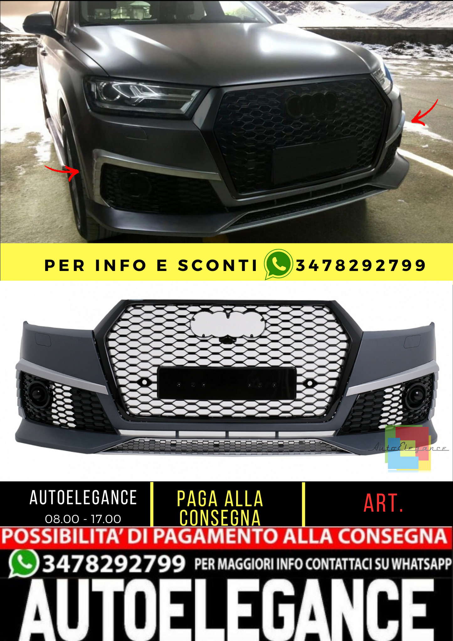 ⭐Paraurti anteriore adatto per Audi Q7 4M SUV 15-19 RS Design⭐