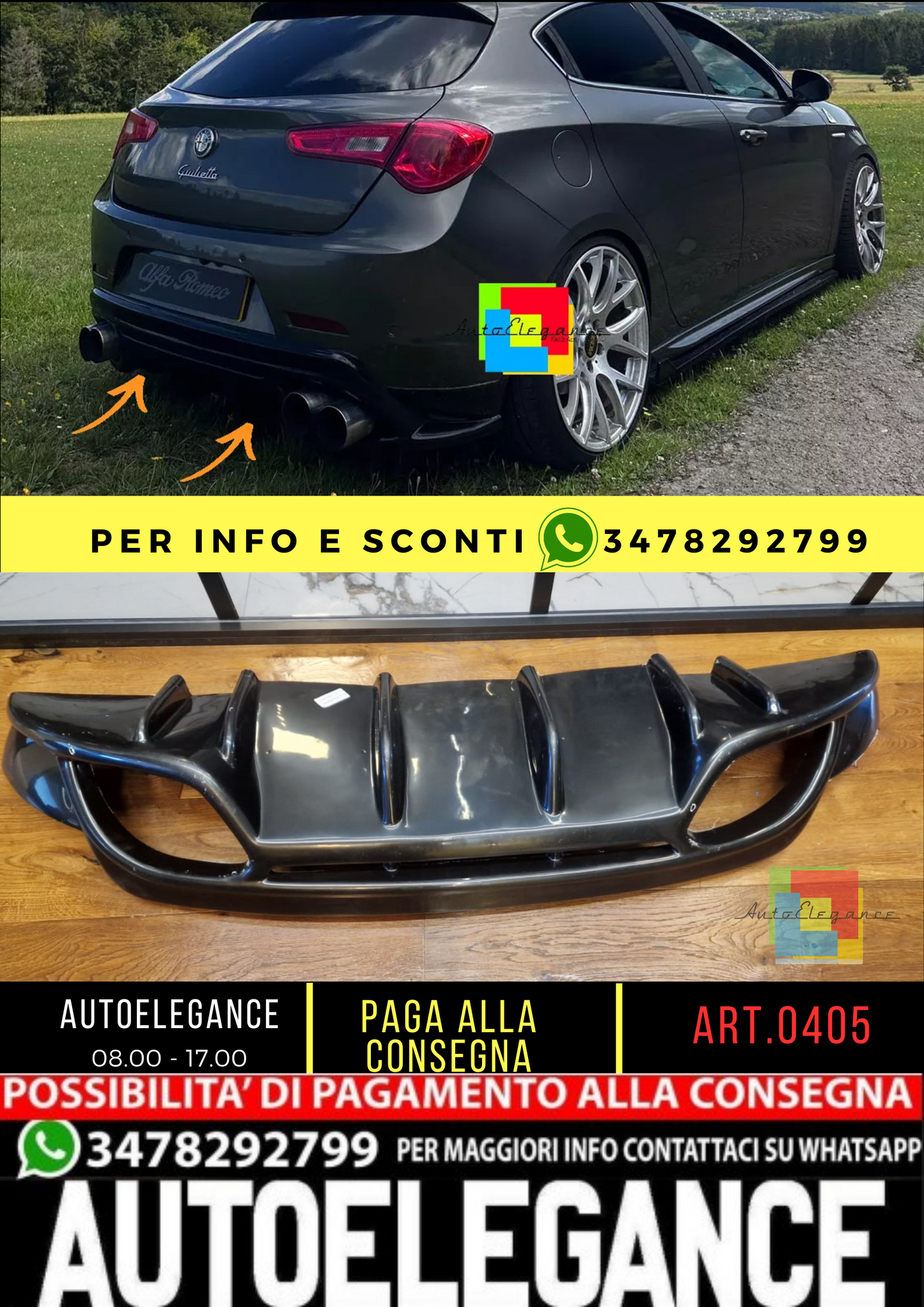 🔥0405 DIFFUSORE ADATTO PER GIULIETTA LOOK QUADRIFOGLIO NERO LUCIDO🔥