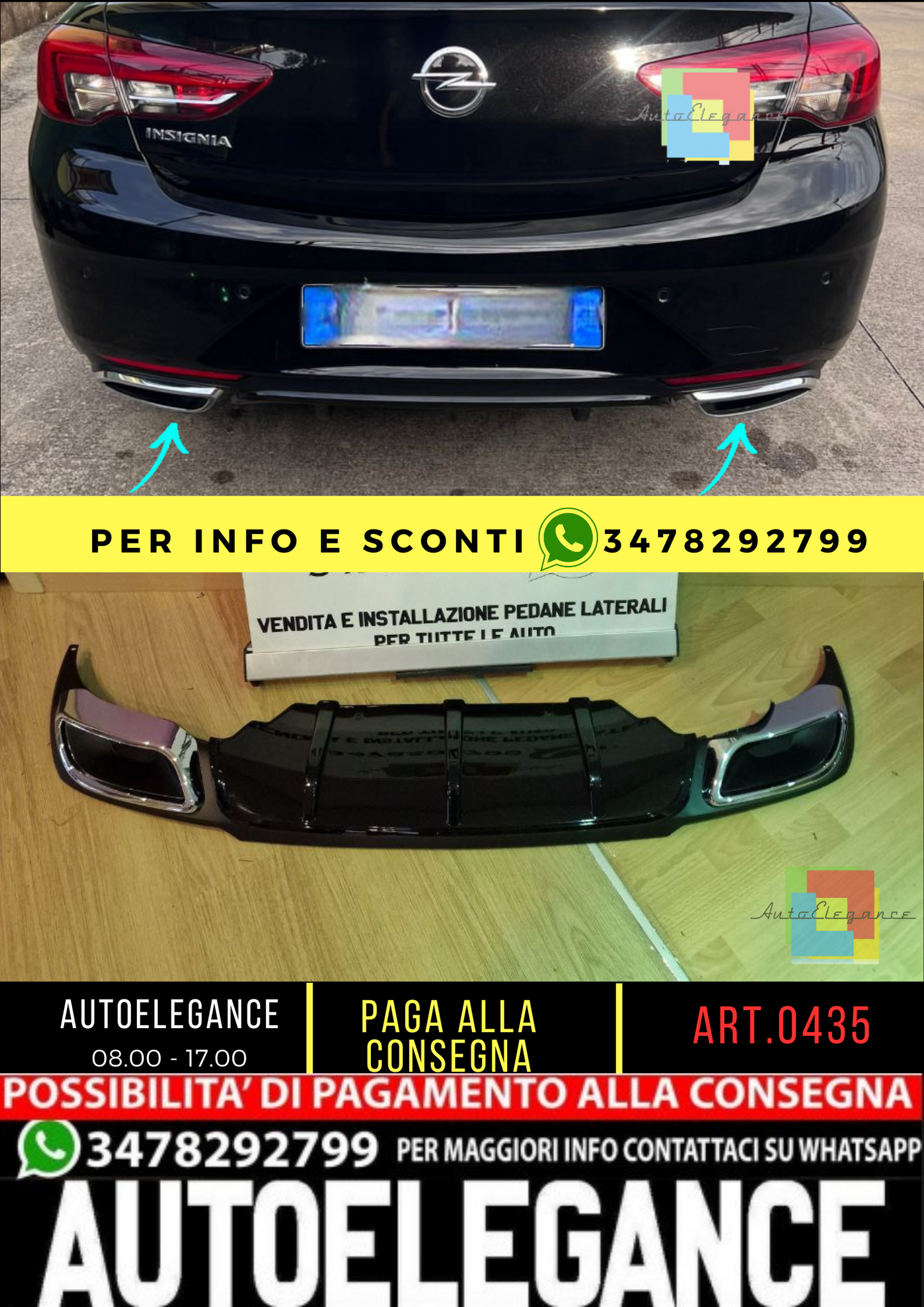 💥0435 DIFFUSORE ADATTO PER INSIGNIA B STATION 2018+ NERO LUCIDO💥