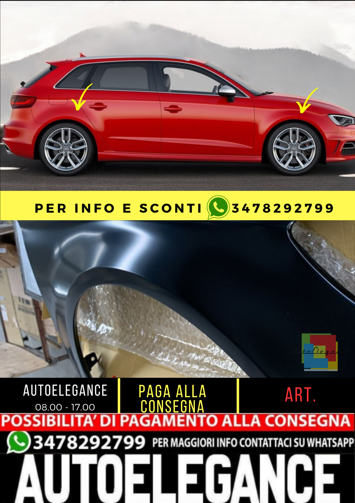 ⭐PARAFANGO ANTERIORE DX DESTRO PER AUDI A3 8V DAL 2017+ NUOVO OTTIMA QUALITA⭐