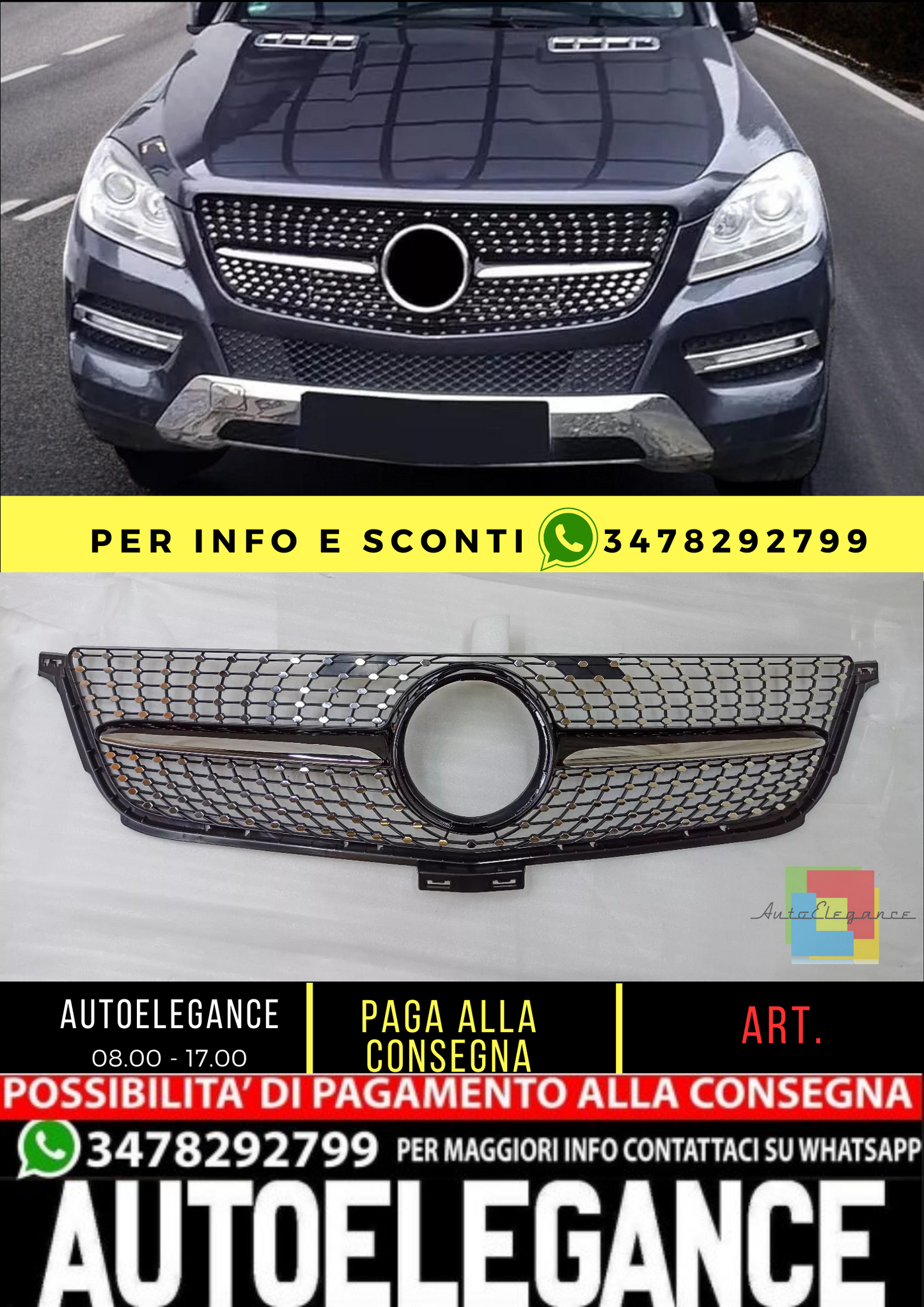 💥GRIGLIA RADIATORE NERO DIAMANTE ADATTO PER Mercedes Benz ML W166 11-14💥