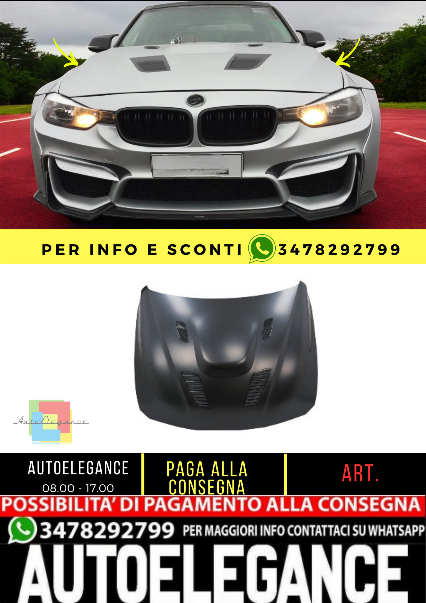 ⭐Cofano motore adatto per BMW Serie 3 F30 F31 F35 11-19 Serie 4 F32 F33 F36 ⭐