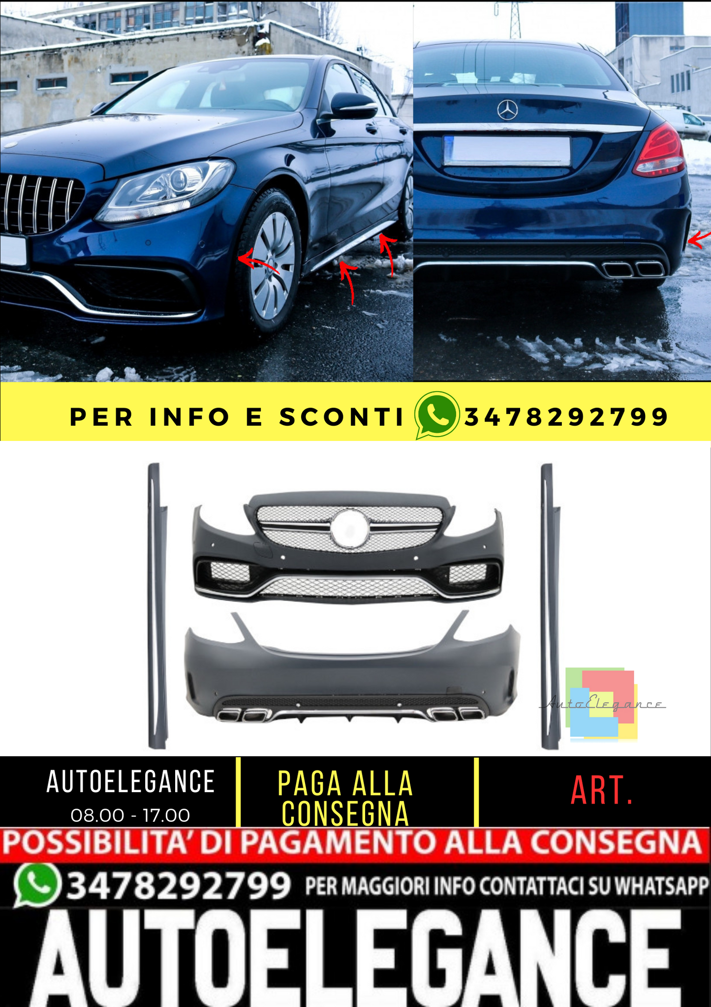 💥BODYKIT SUITABLE FOR Mercedes C-Class W205 Sedan 14-18 C63 Design💥 