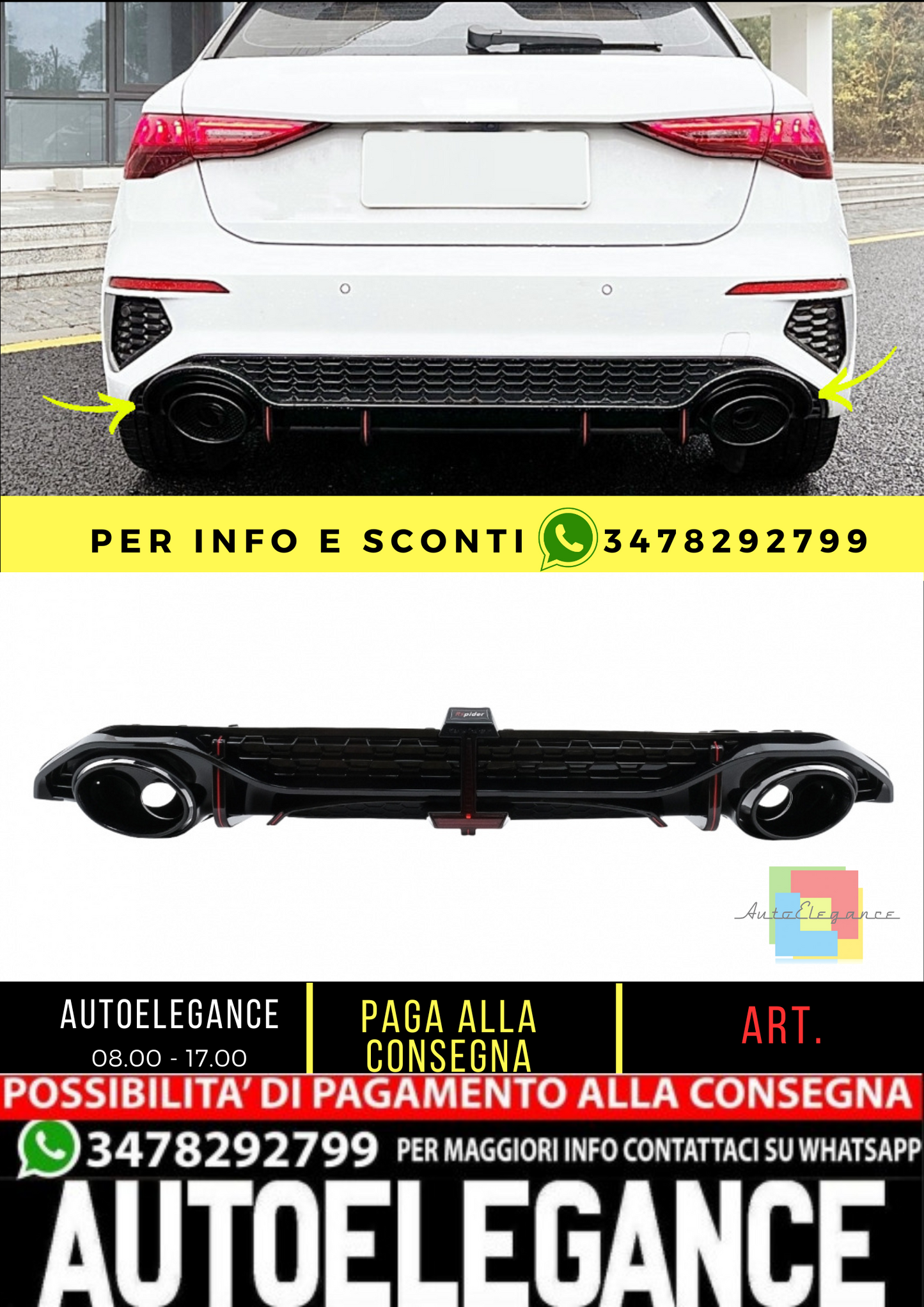 ⚡Diffusore paraurti posteriore adatto per Audi A3 8Y Hatchback S-Line S3 20⚡