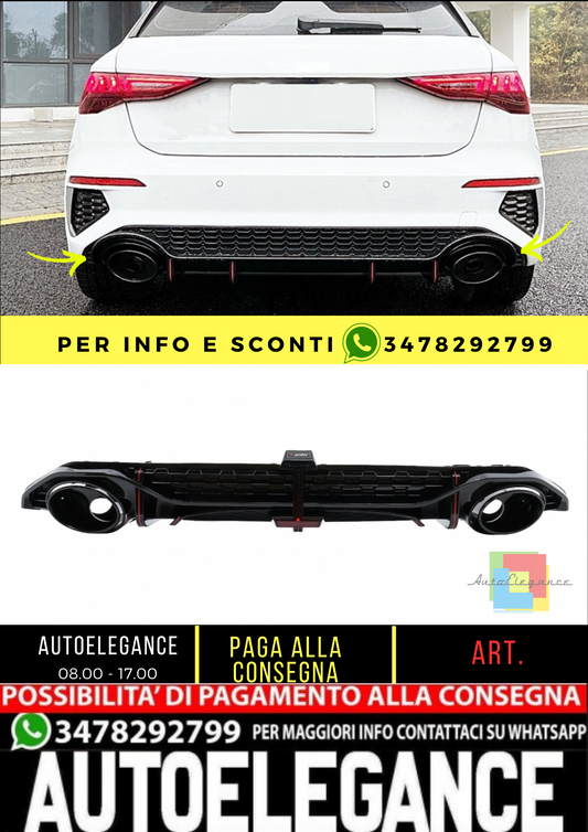 ⚡Diffusore paraurti posteriore adatto per Audi A3 8Y Hatchback S-Line S3 20⚡