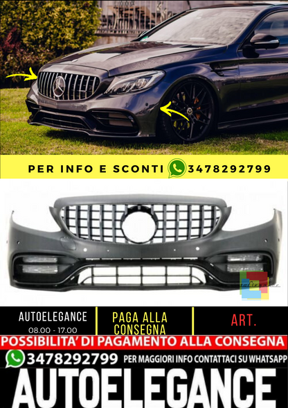 💥Paraurti anteriore con griglia adatto per Mercedes Classe C W205 14-18 C63💥