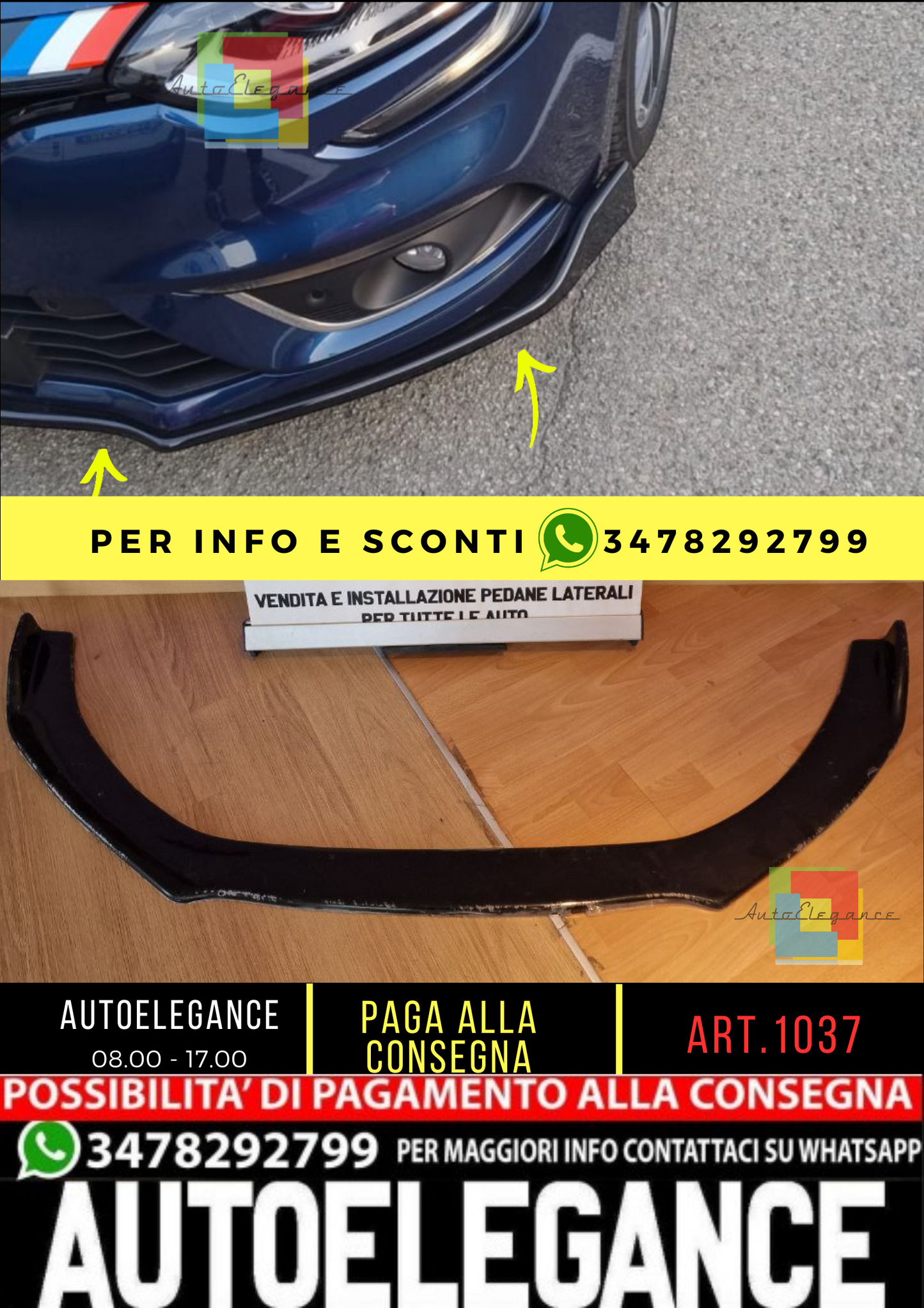 🔥1037 SPLITTERADATTO PER RENAULT MEGANE 4 2016+ LOOK RACE NERO LUCIDO 🔥