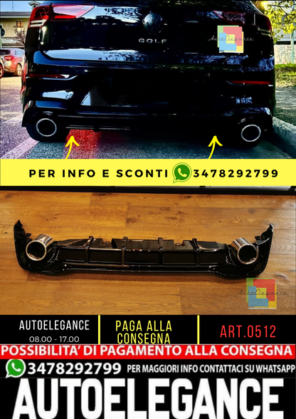 🔝0512 DIFFUSORE ADATTO PER VW GOLF 8 VIII 1+1 LOOK GTI NERO LUCIDO+TERMINALI🔝