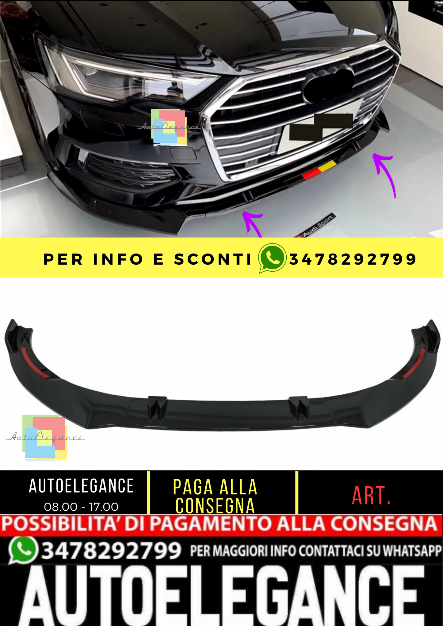 💥Spoiler paraurti anteriore adatto per Audi A6 4K C8 18-up Piano Black Add-On💥