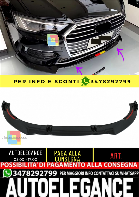 💥Spoiler paraurti anteriore adatto per Audi A6 4K C8 18-up Piano Black Add-On💥