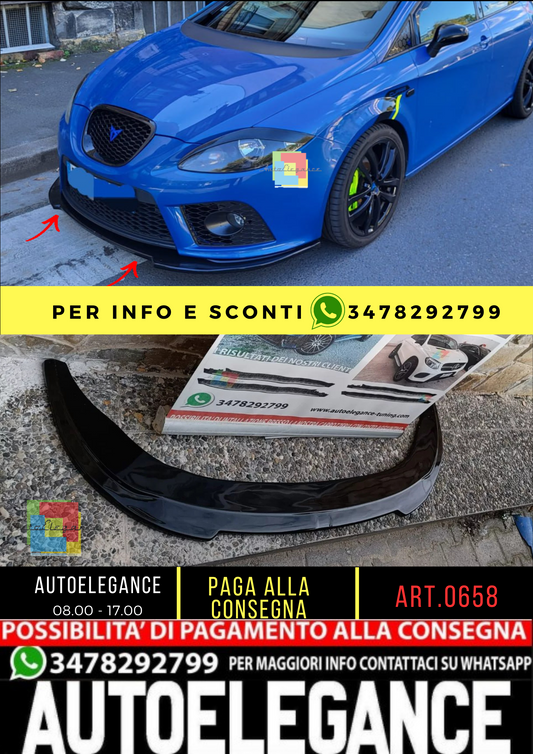 🔥PARAURTI ANTERIORE SPLITTER ADATTO PER SEAT LEON 1P ABS SPORTIVO NERO LIP 🔥
