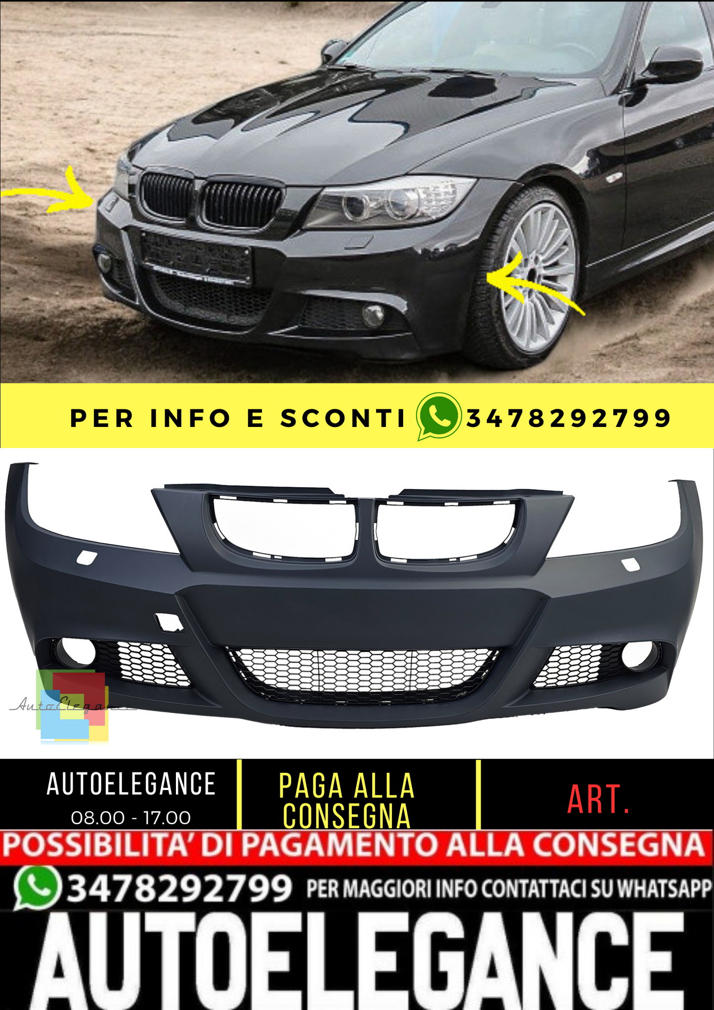 ✨paraurti anteriore sportivo + griglia adatta per serie 3 BMW E90 E91 05-08✨