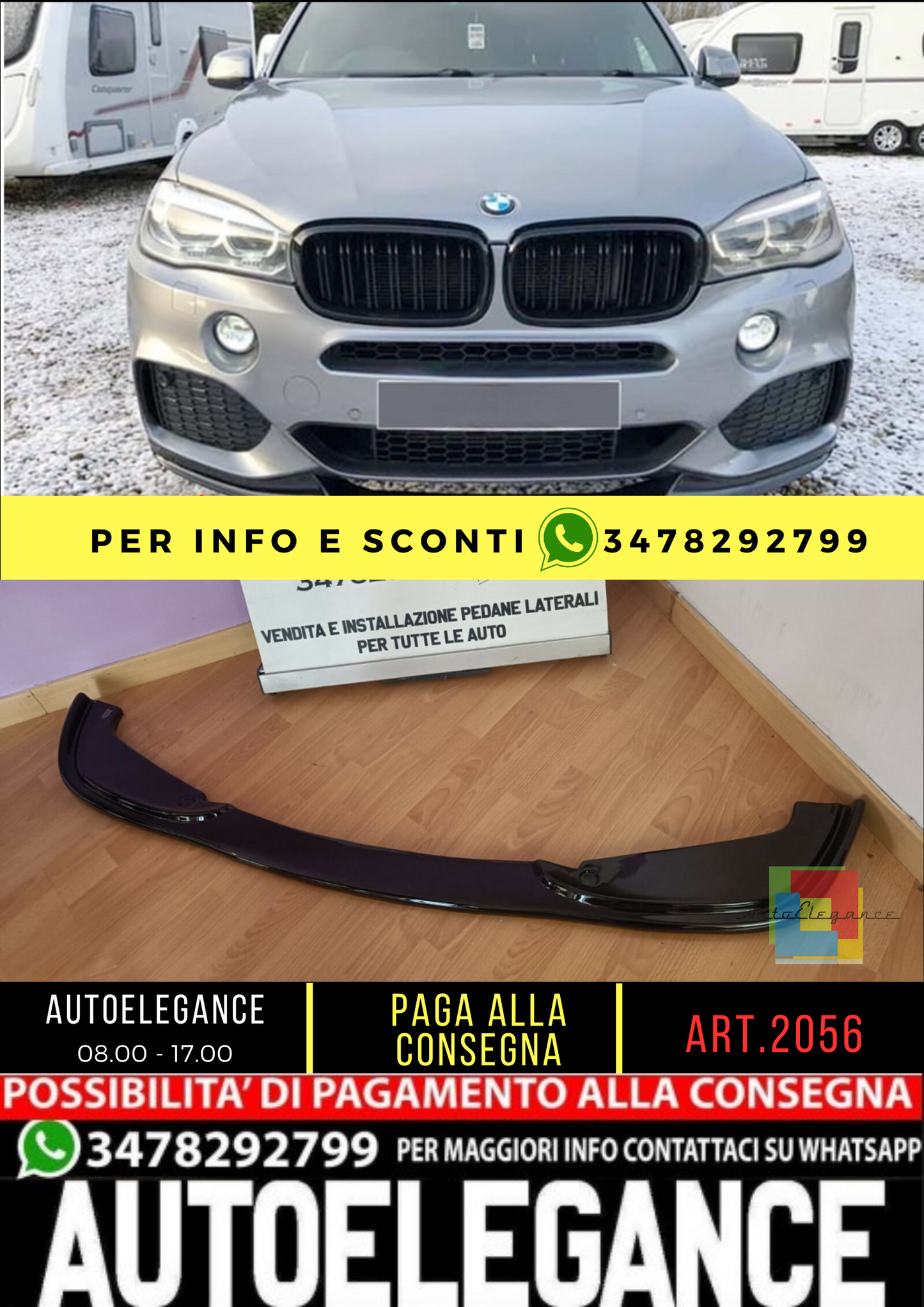 ✨2056 SOTTO PARAURTI SPLITTER ADATTO PER BMW X5 F15 2013-18 MSPORT NERO LUCIDO✨