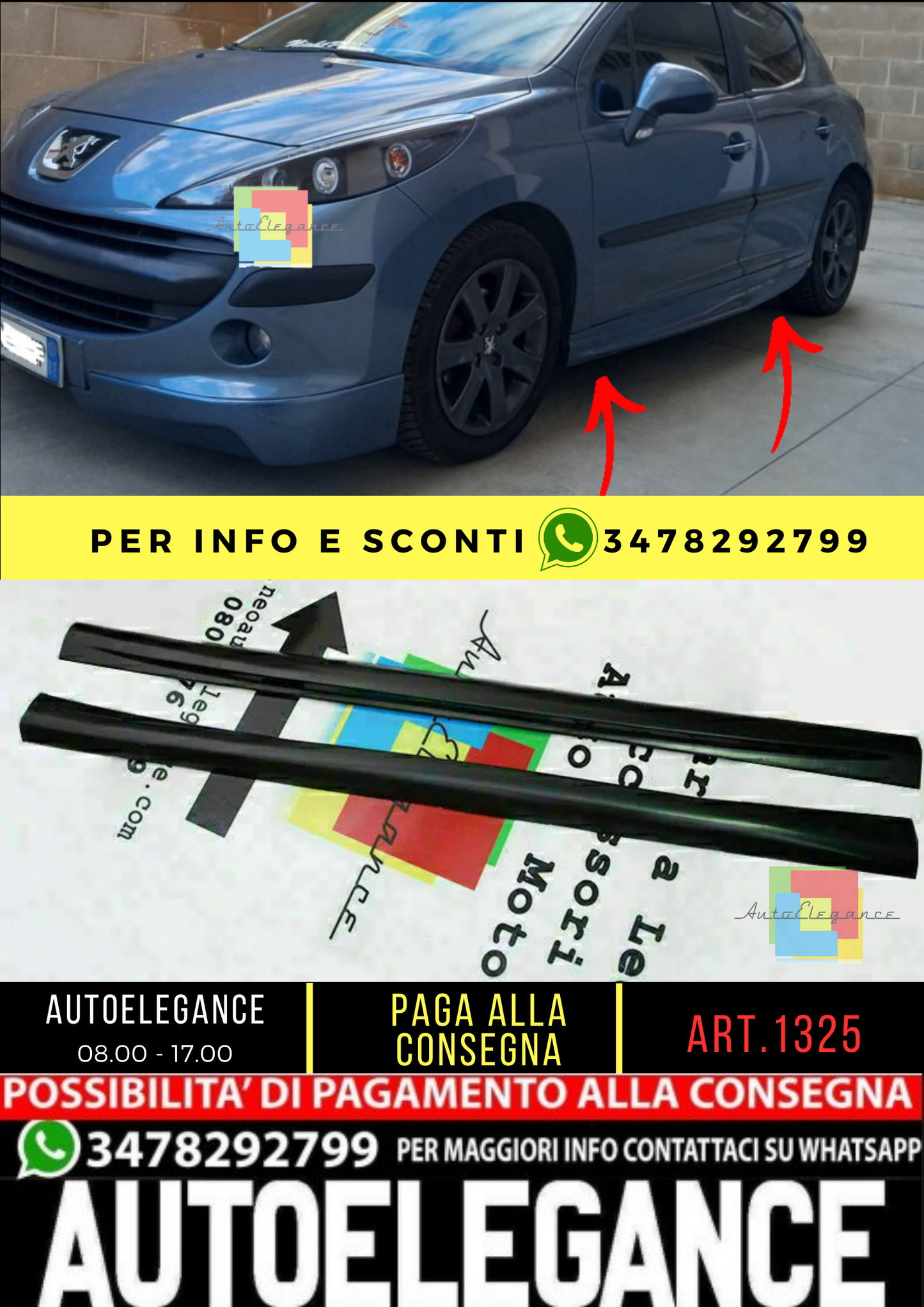 🔥1325 SPOILER MINIGONNE LATERALI ADATTO  PER PEUGEOT 207 ABS LOOK SPORTIVO🔥