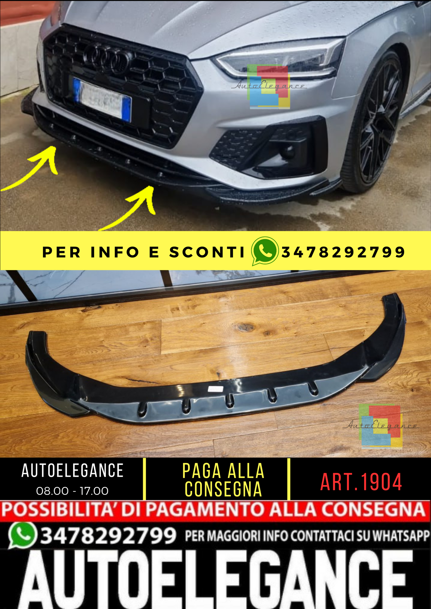 💥1904 SPLITTER ADATTO PER AUDI A5 F5 2019+ SLINE S5 LIFT NERO LUCIDO💥