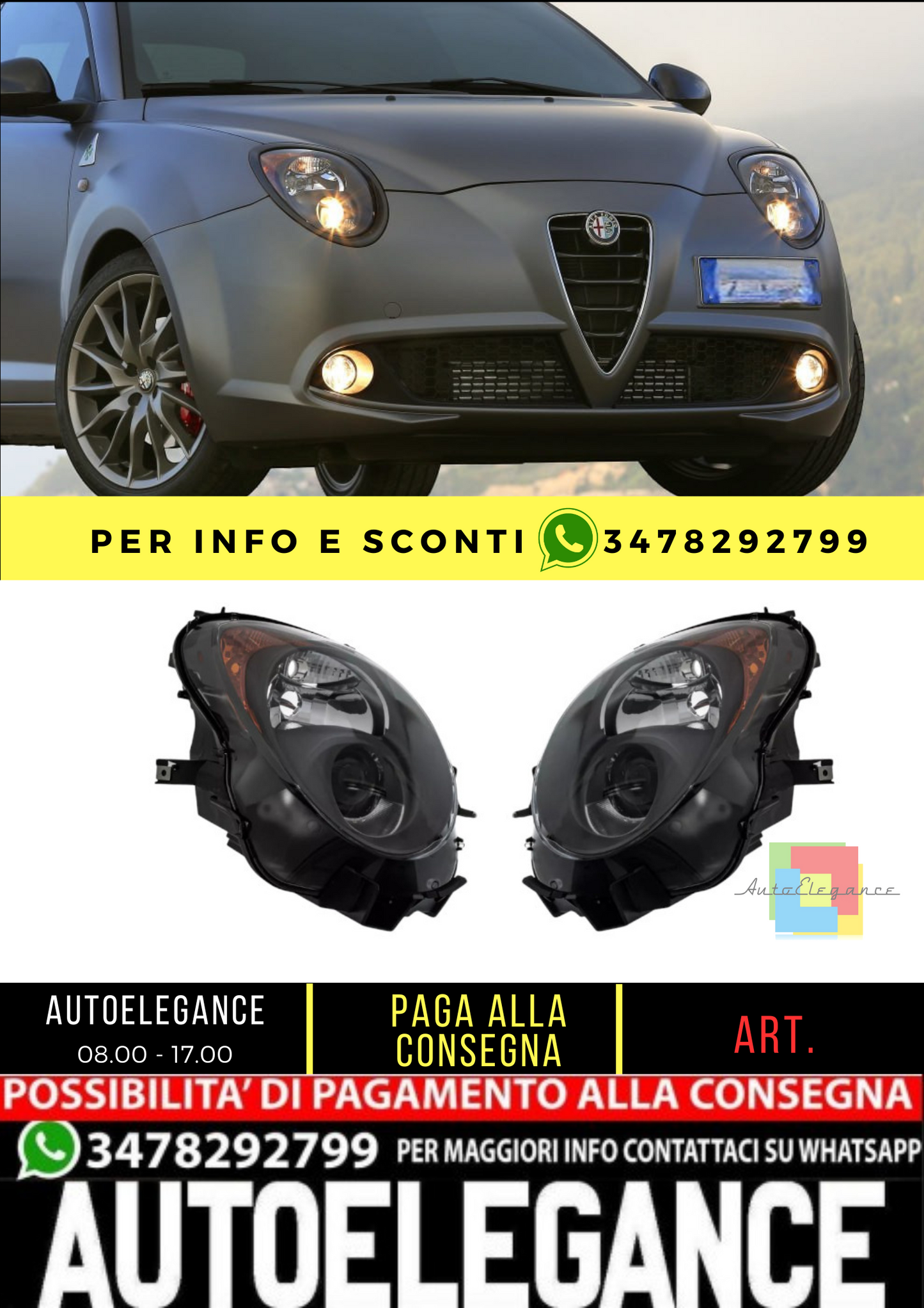 💎PAIR OF FRONT HEADLIGHTS SUITABLE FOR ALFA ROMEO MITO black 💎
