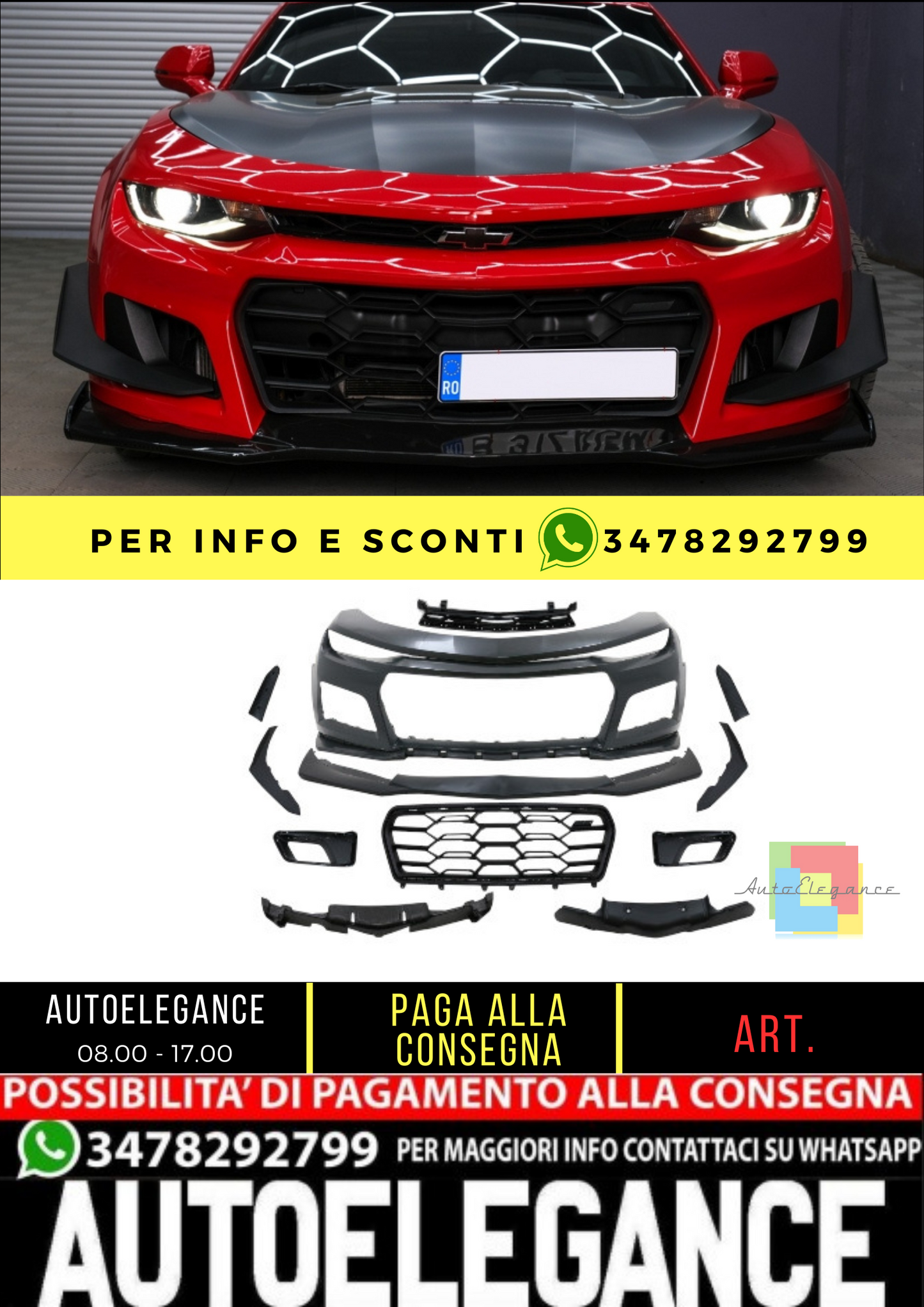 💎Paraurti anteriore adatto per Chevrolet Camaro LT RS SS (2015-2018)💎