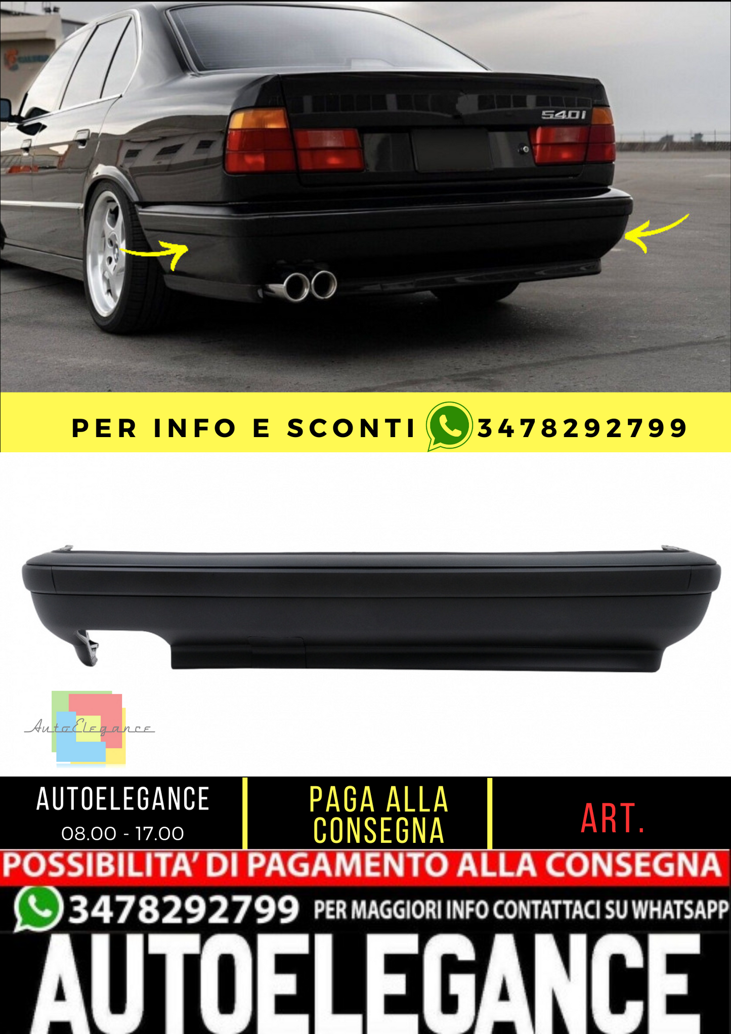 ⭐Paraurti posteriore adatto per BMW Serie 5 E34 Berlina (1987-1995) M-Tech Desi⭐