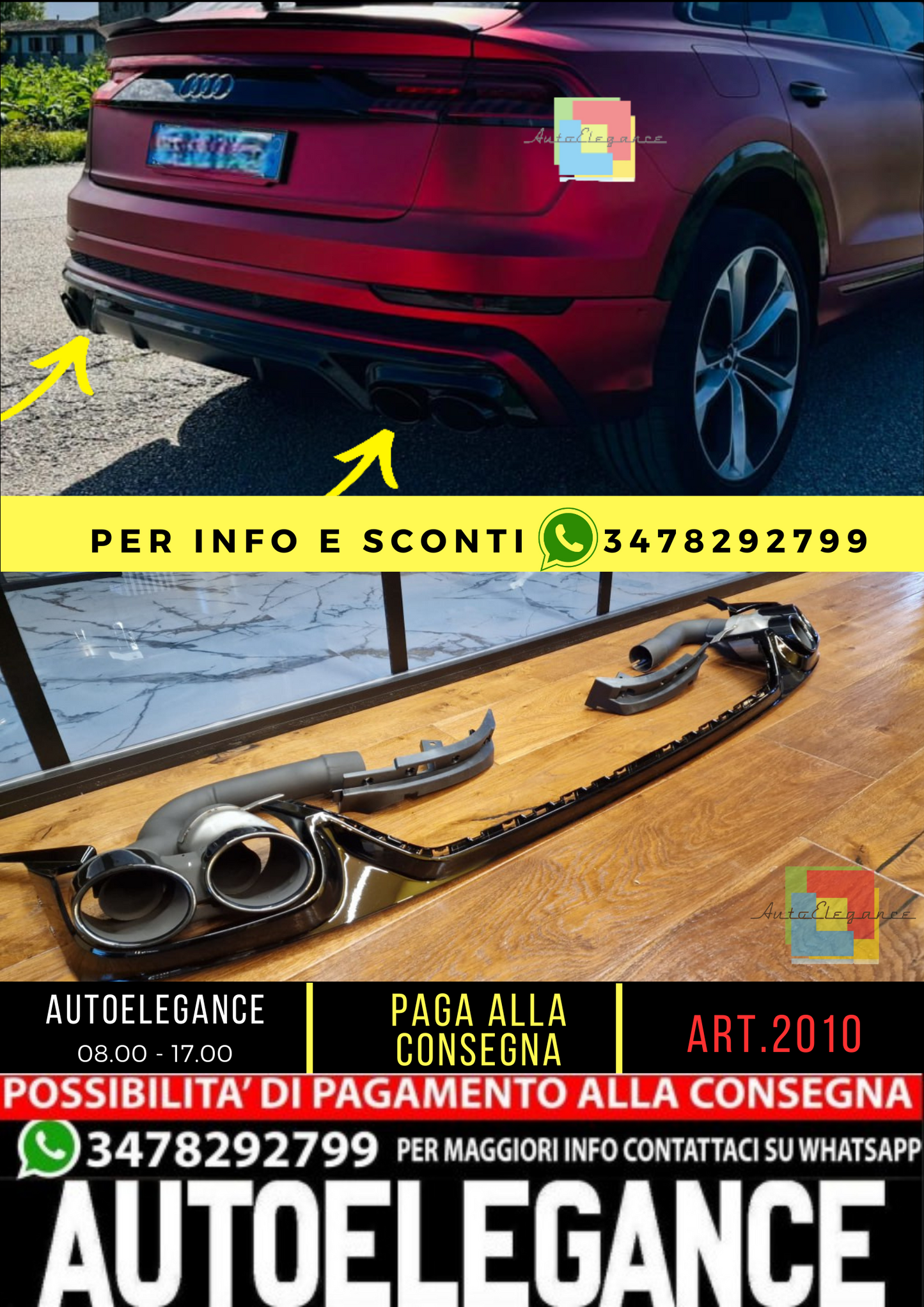 ⭐2010 DIFFUSER SUITABLE FOR AUDI Q8 2018+ S-LINE BLACK WITH TERMINALS⭐