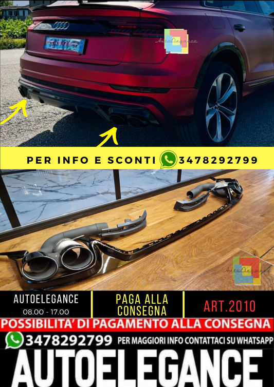 ⭐2010 DIFFUSORE ADATTO PER AUDI Q8 2018+ S-LINE NERO CON TERMINALI⭐