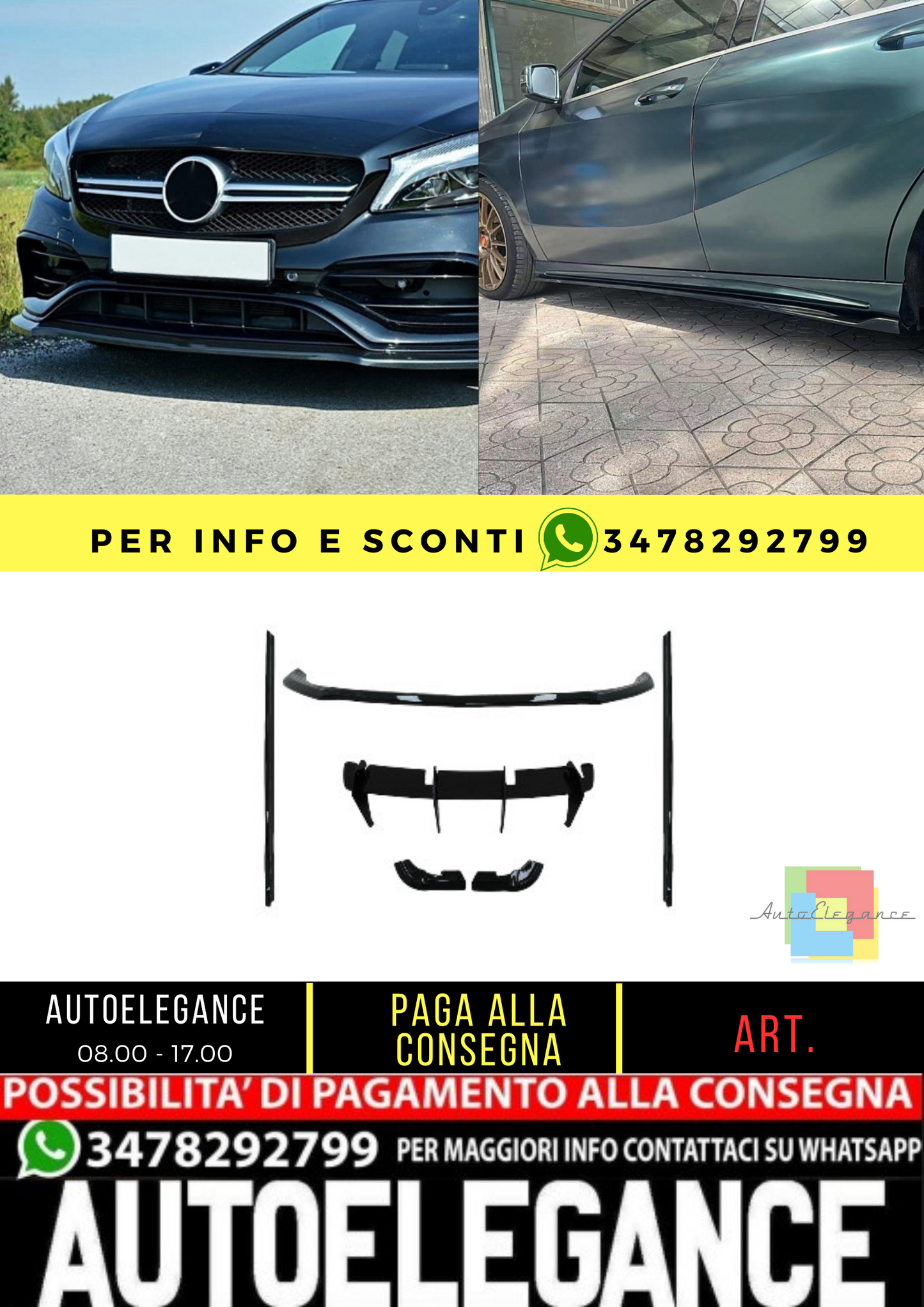 🔥BODYKIT ADATTO PER Mercedes Classe A W176 Sport Line (2015-2018) Nero🔥