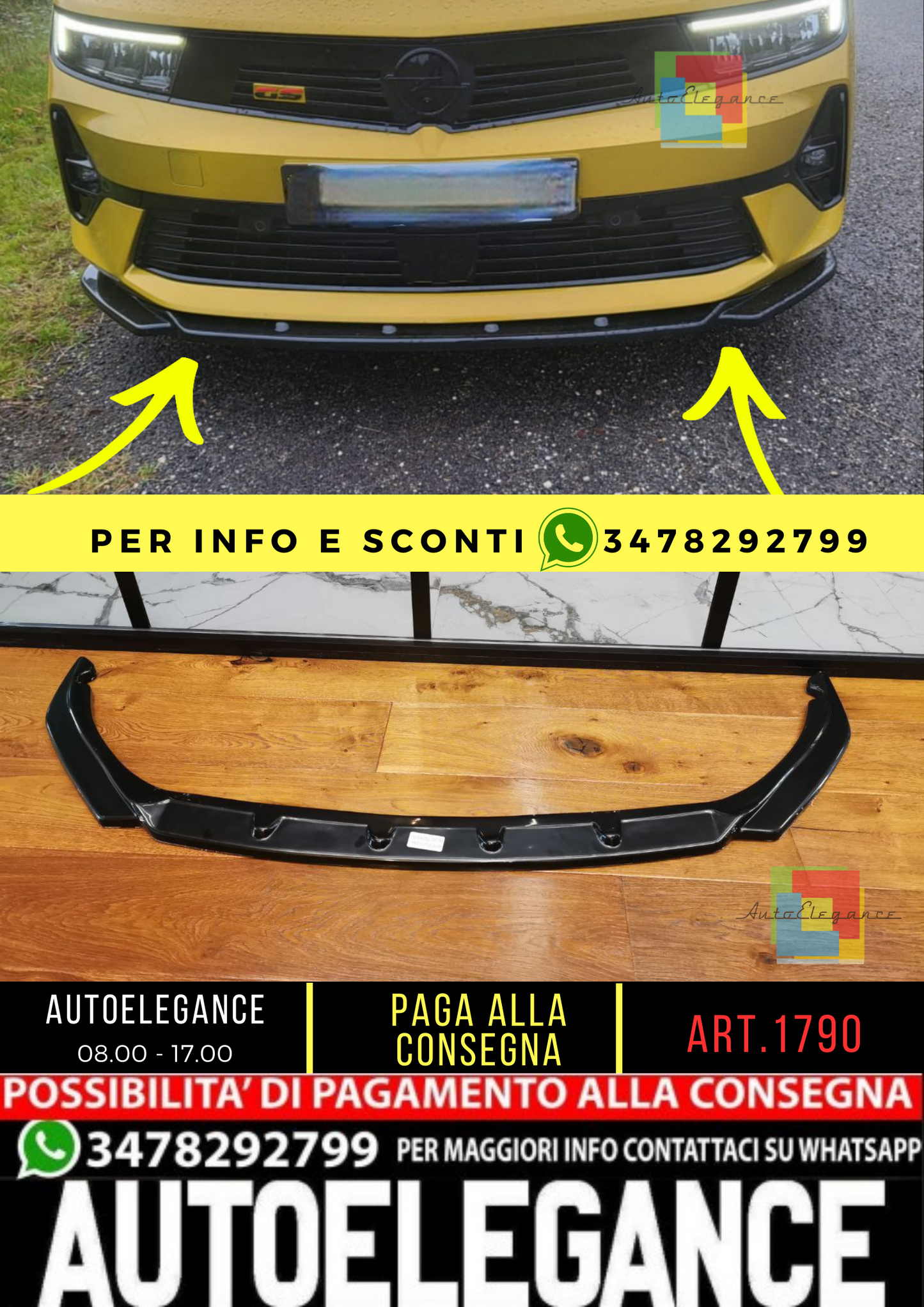 🔥1790 SPLITTER ADATTO PER OPEL ASTRA L 2020+ STANDARD NERO LUCIDO🔥