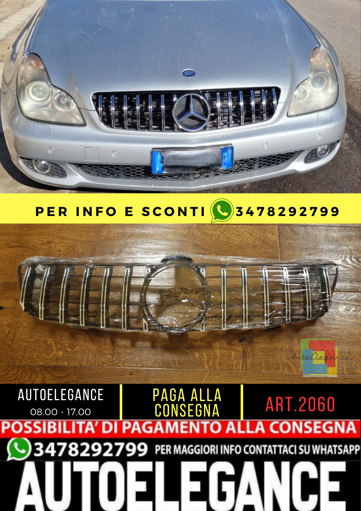 🔥2060 GRIGLIA ADATTO PER MERCEDES BENZ CLS W219 2005-2008 LOOK GT CROMATA🔥