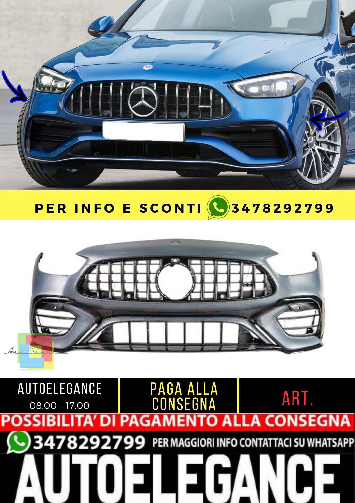 🔥Paraurti anteriore C63 AMG Look per Mercedes Classe C (W206) Berlina Station🔥