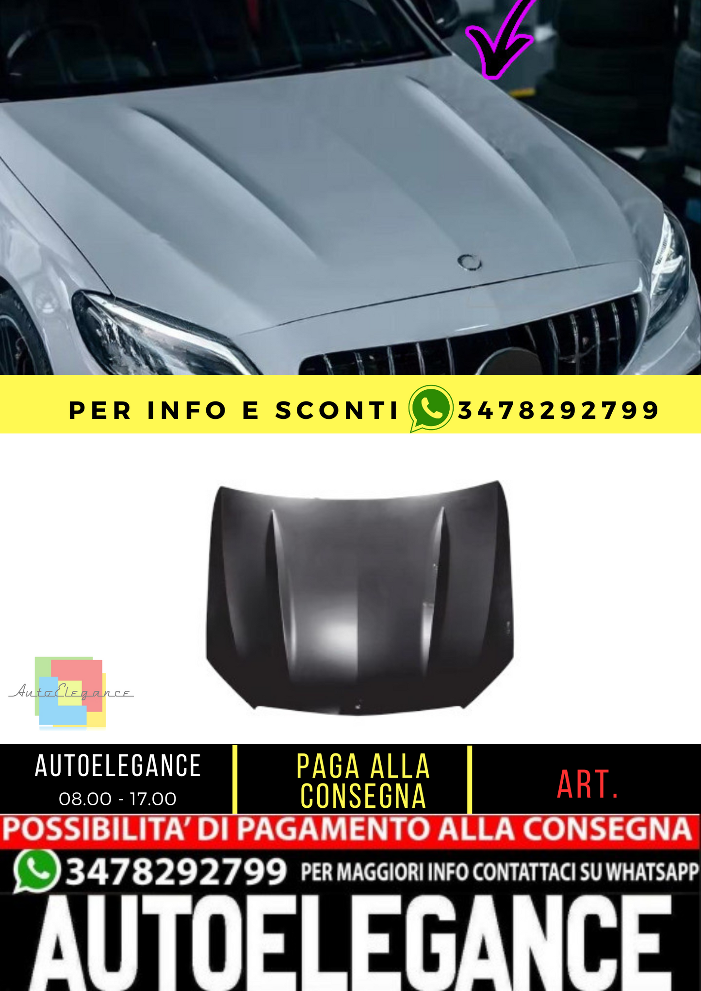 🔥Cofano motore in alluminio C63 AMG Look per Mercedes Classe C (W205) 🔥