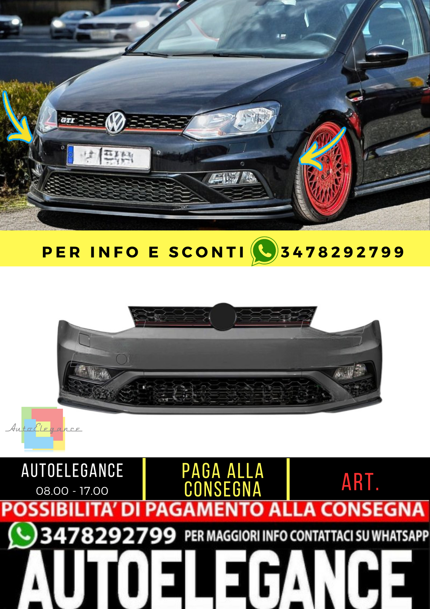 🌟Front bumper GTI Facelift and fog lights for VW Polo V 6R, 6C 09-17🌟