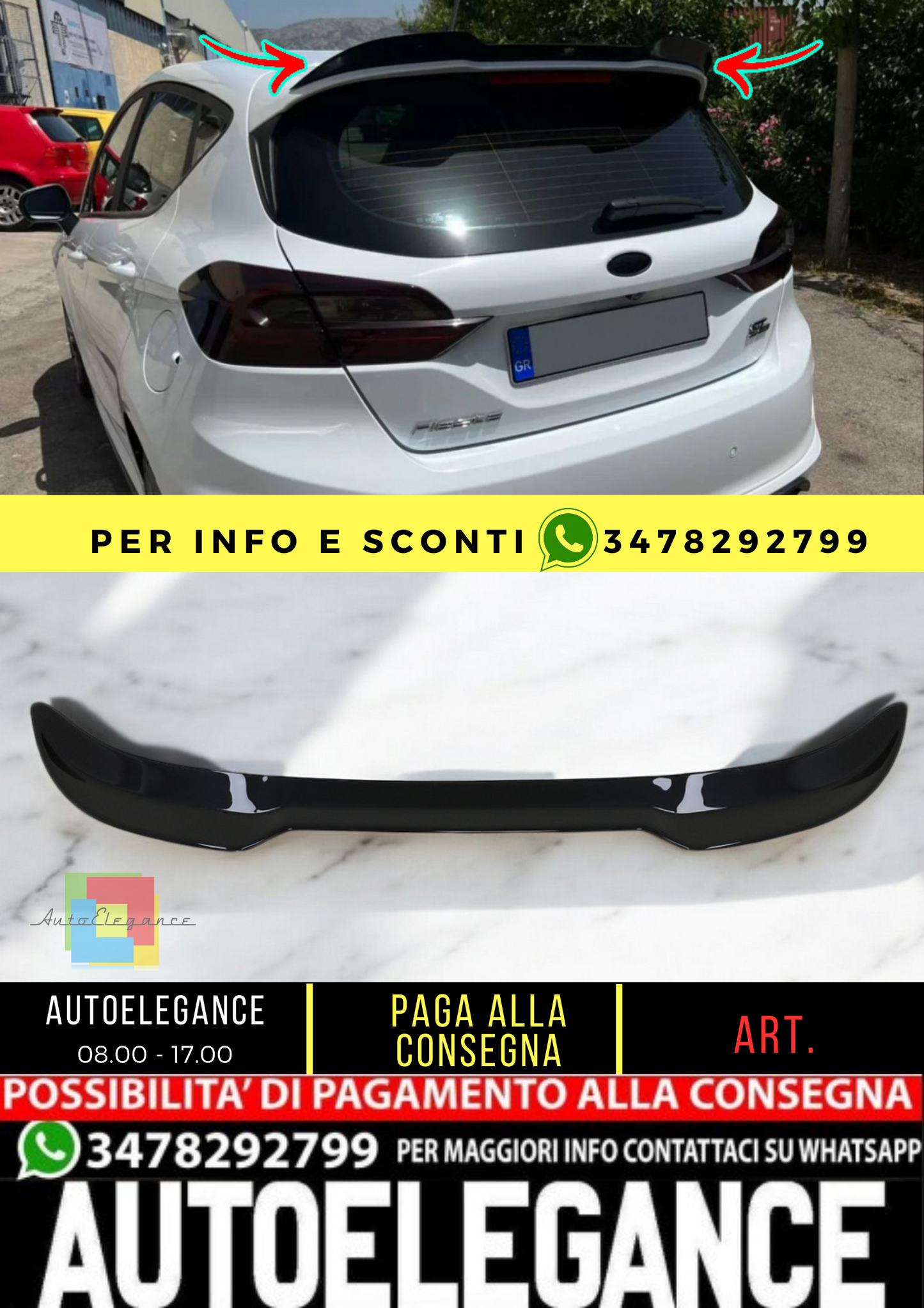 🔥SPOILER ADATTO PER Ford Fiesta Mk8 ST / ST-Line (2017-2021) Nero Pianoforte🔥