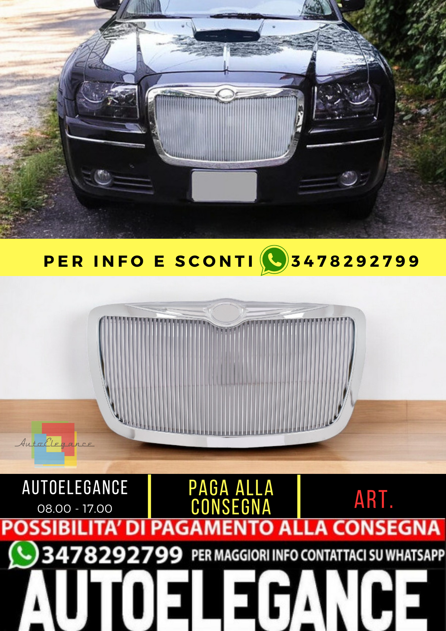 💥Griglia anteriore adatta per Chrysler 300C Sedan Avant 04-10 Chrome Edition💥