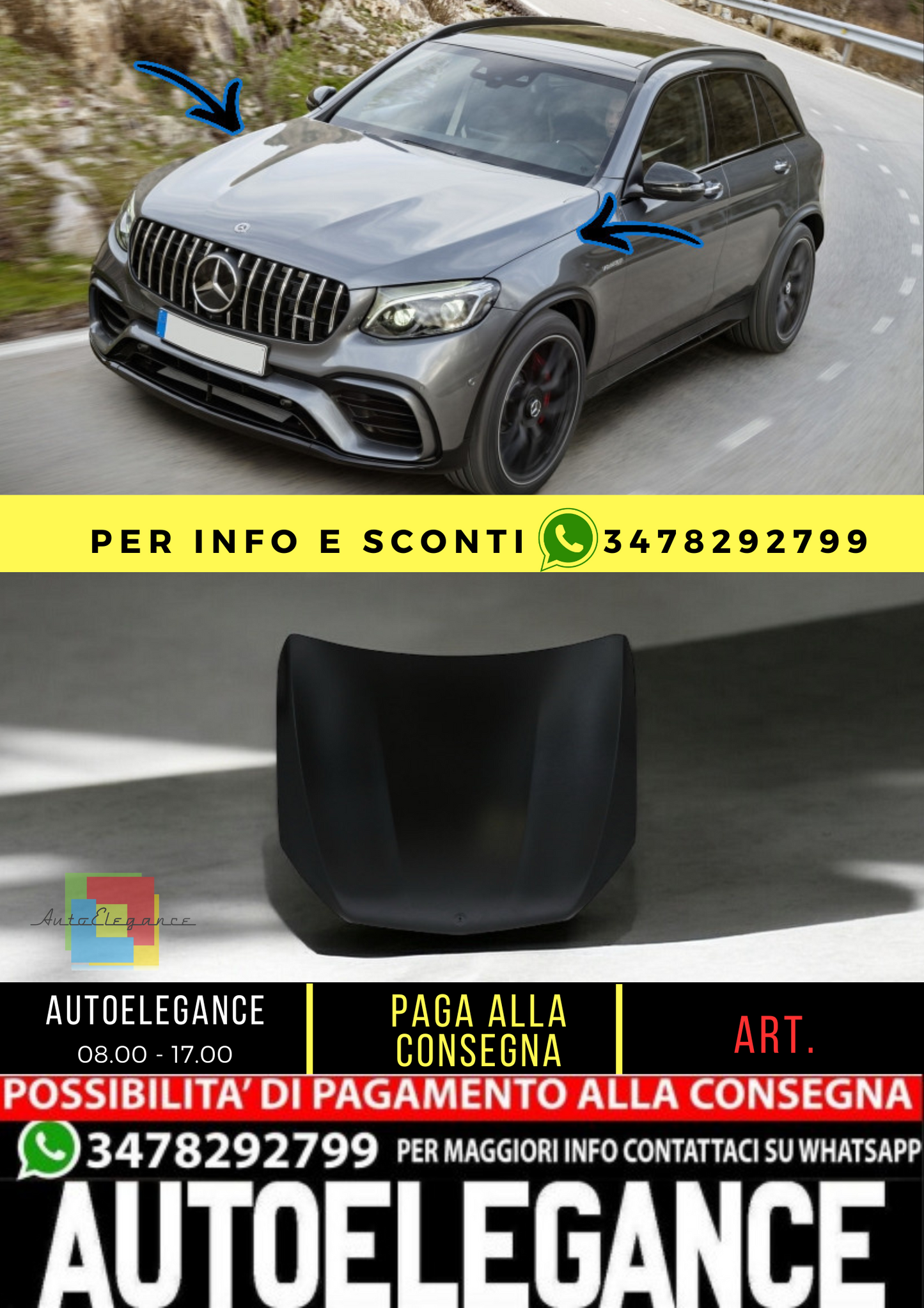 💥Cofano motore adatto per Mercedes GLC SUV X253 Coupe C253 (2015-Up)💥