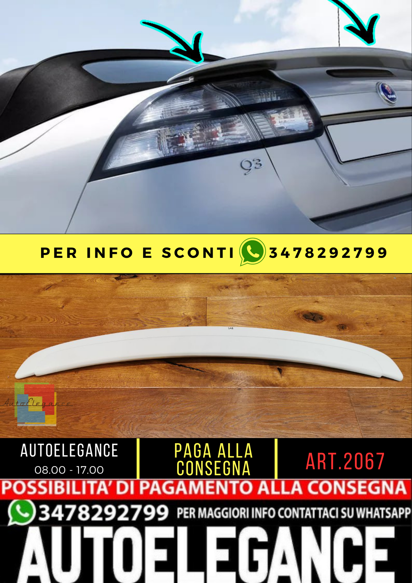 🔥SPOILER ADATTO PER SAAB 9-3 CABRIO 2002-2012 LOOK AERO GREZZO🔥
