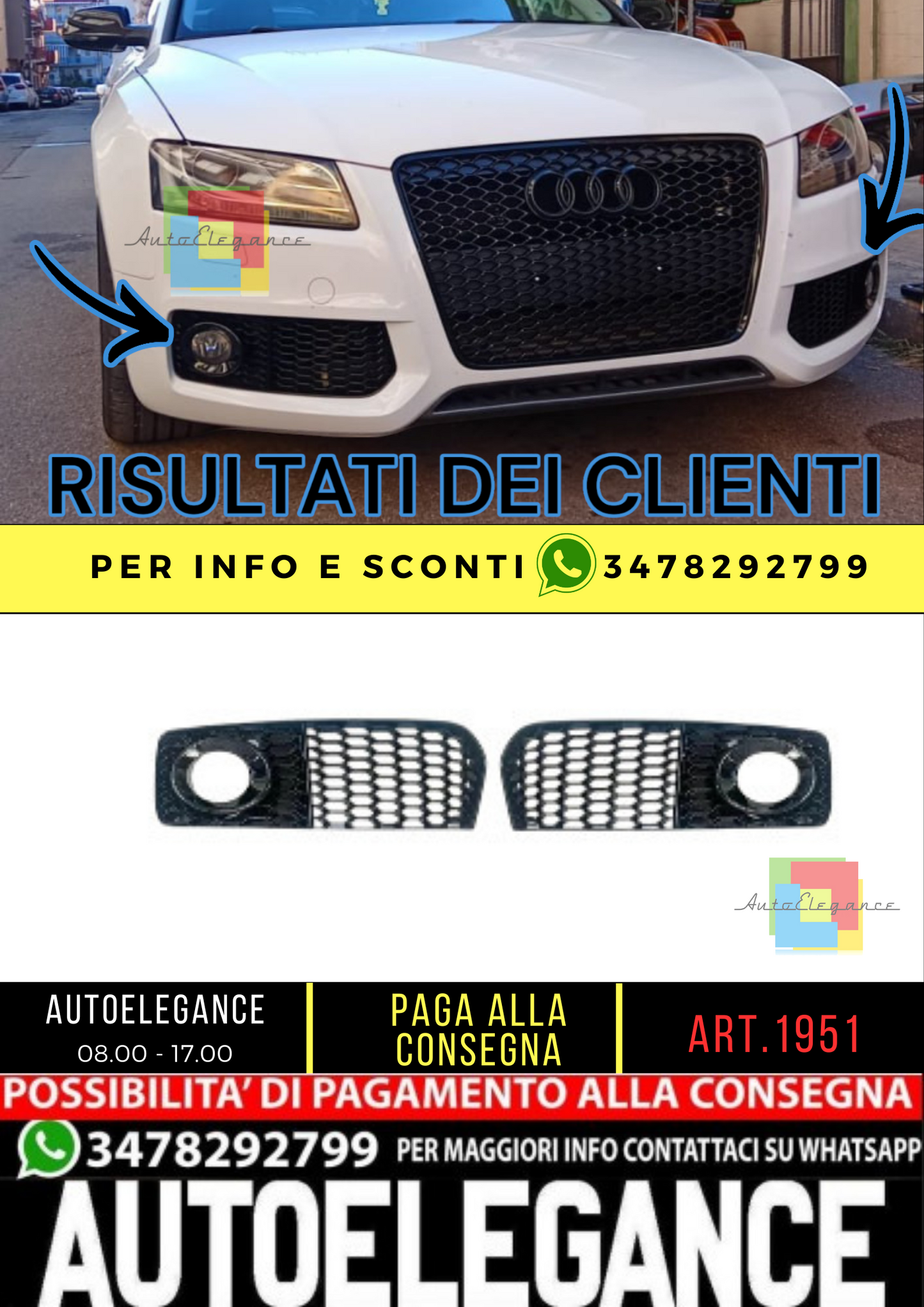 ⭐GRIGLIA FENDINEBBIA ADATTA PER AUDI A5 2007-2011 SLINE S5 LOOK RS NERO LUCIDO⭐