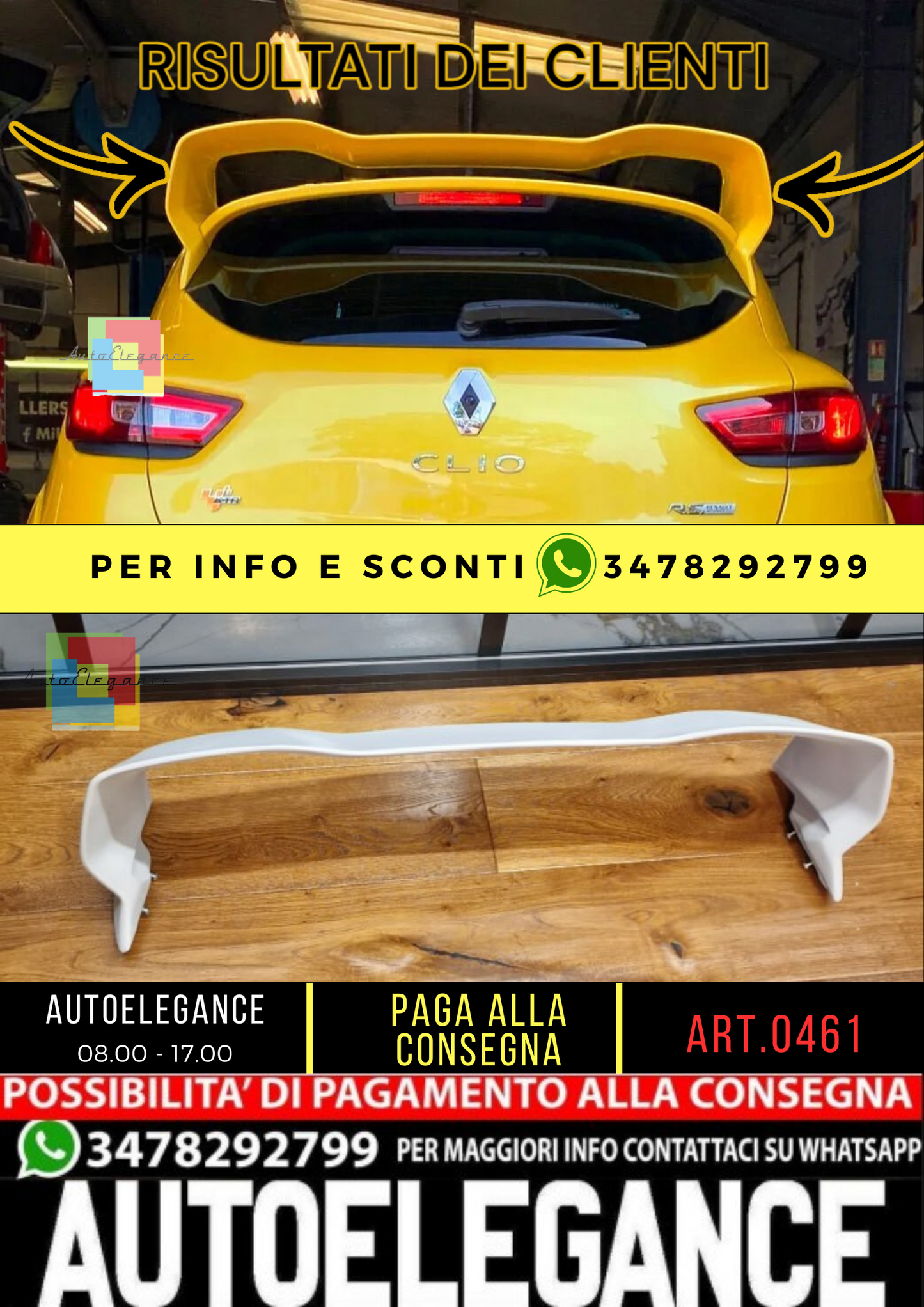 ☄️0461 SPOILER ADATTO PER RENAULT CLIO 4 IV RS GREZZO☄️