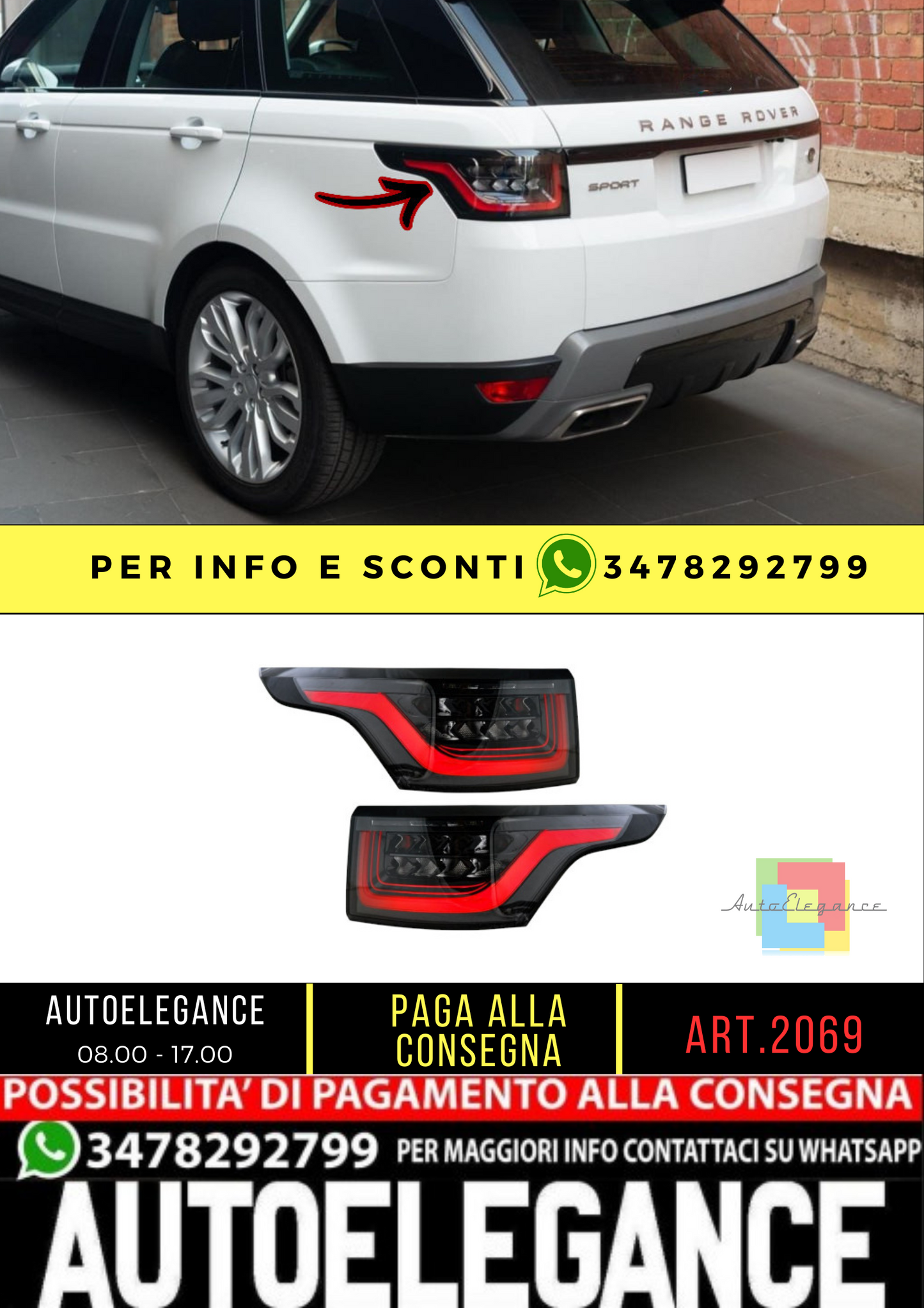 ✨2069 FARI POSTERIORI ADATTO PER RANGE ROVER SPORT L494 13+ FACELIFT FULL LED✨