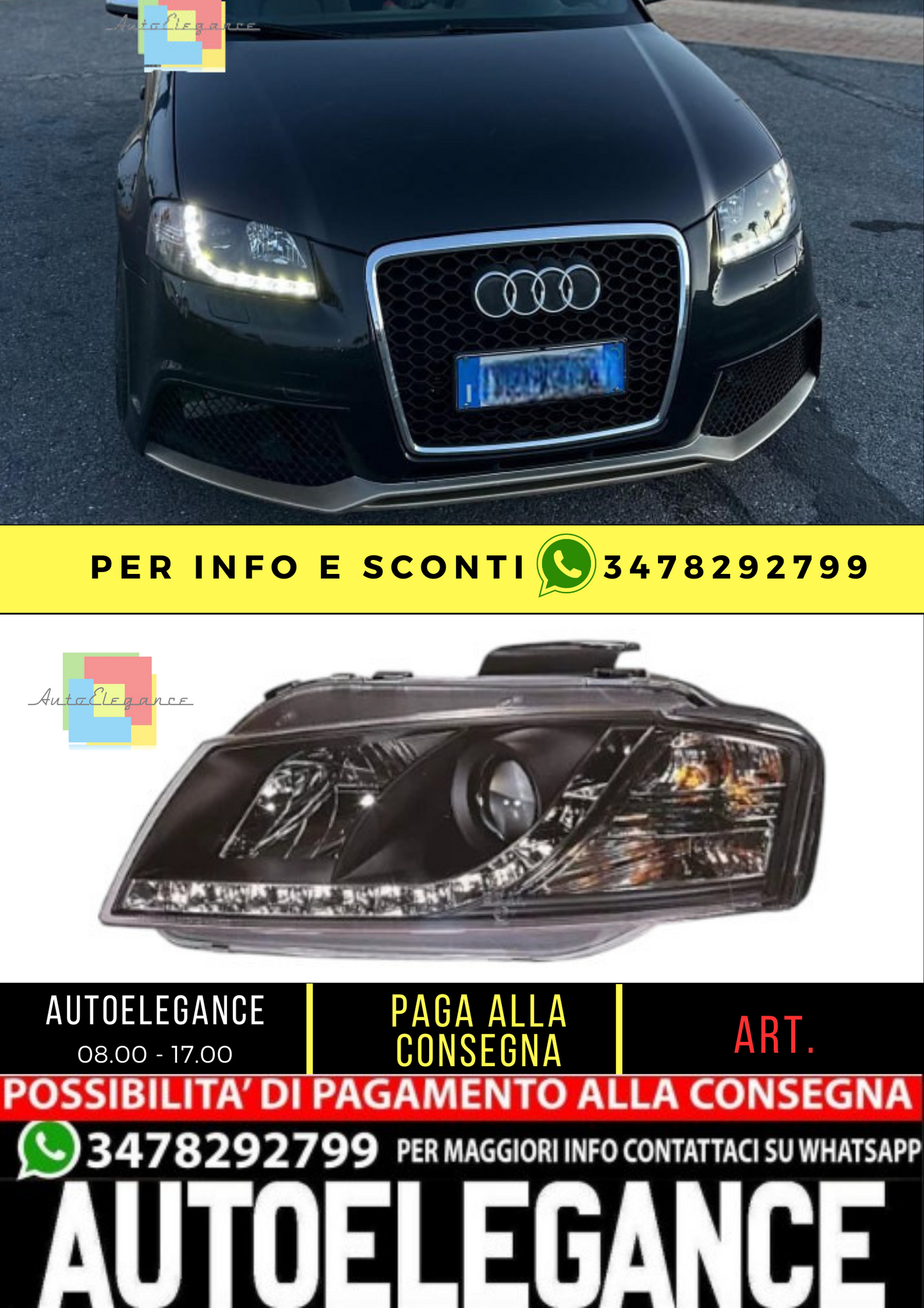🪐COPPIA FARI ANTERIORI ADATTI PER AUDI A3 8P 2003-2008 NERO🪐