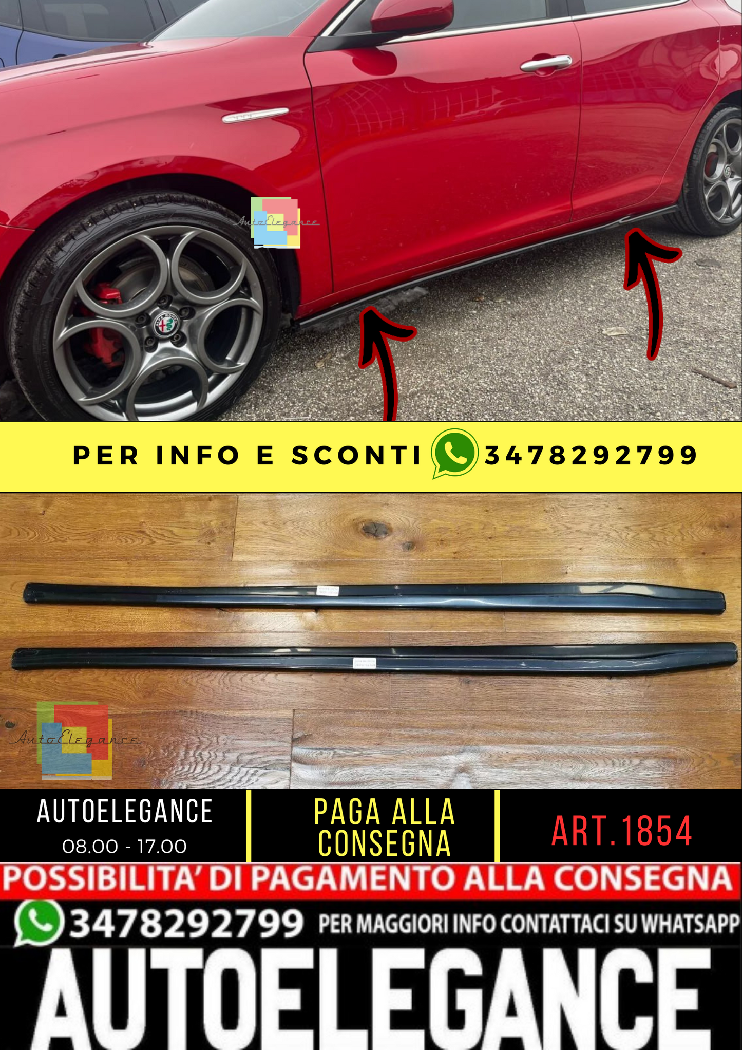 💥1854 SOTTO MINIGONNE ADATTO PER ALFA ROMEO GIULIETTA 2010-2020 NERO LUCIDO💥