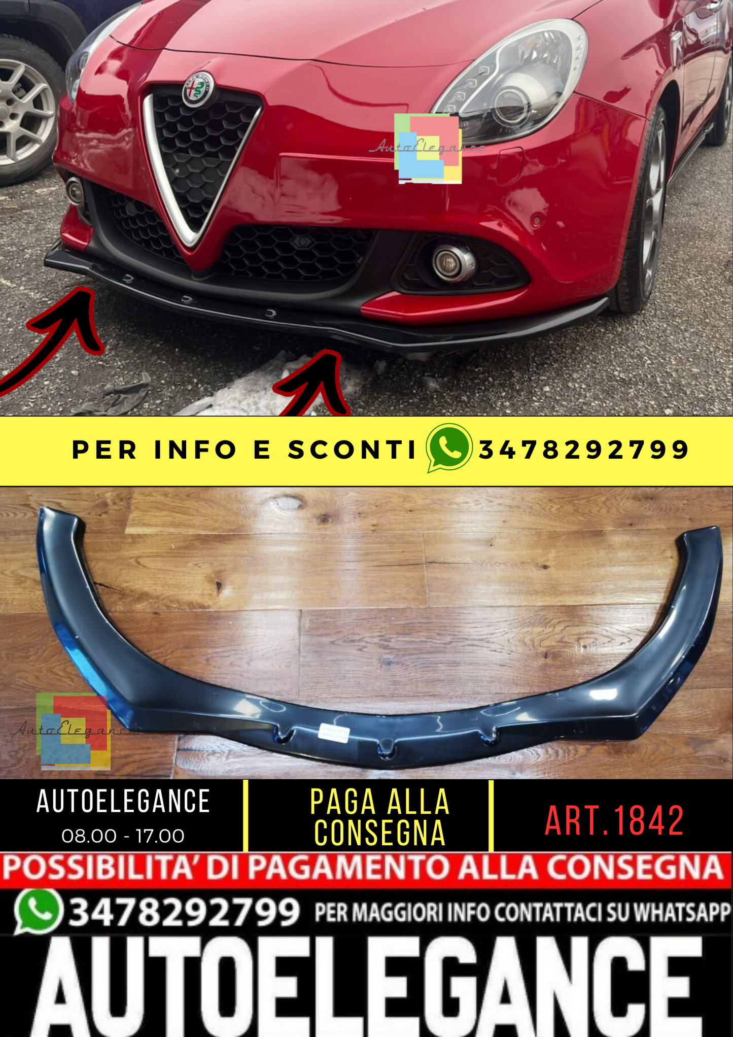 💥1842 SPLITTER ADATTO PER ALFA ROMEO GIULIETTA 2010-2020 NERO LUCIDO💥