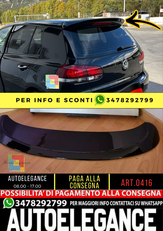 ✨0416 SPOILER SUL TETTO PER VW GOLF 6 VI 2008-2012 POSTERIORE NERO LUCIDO✨